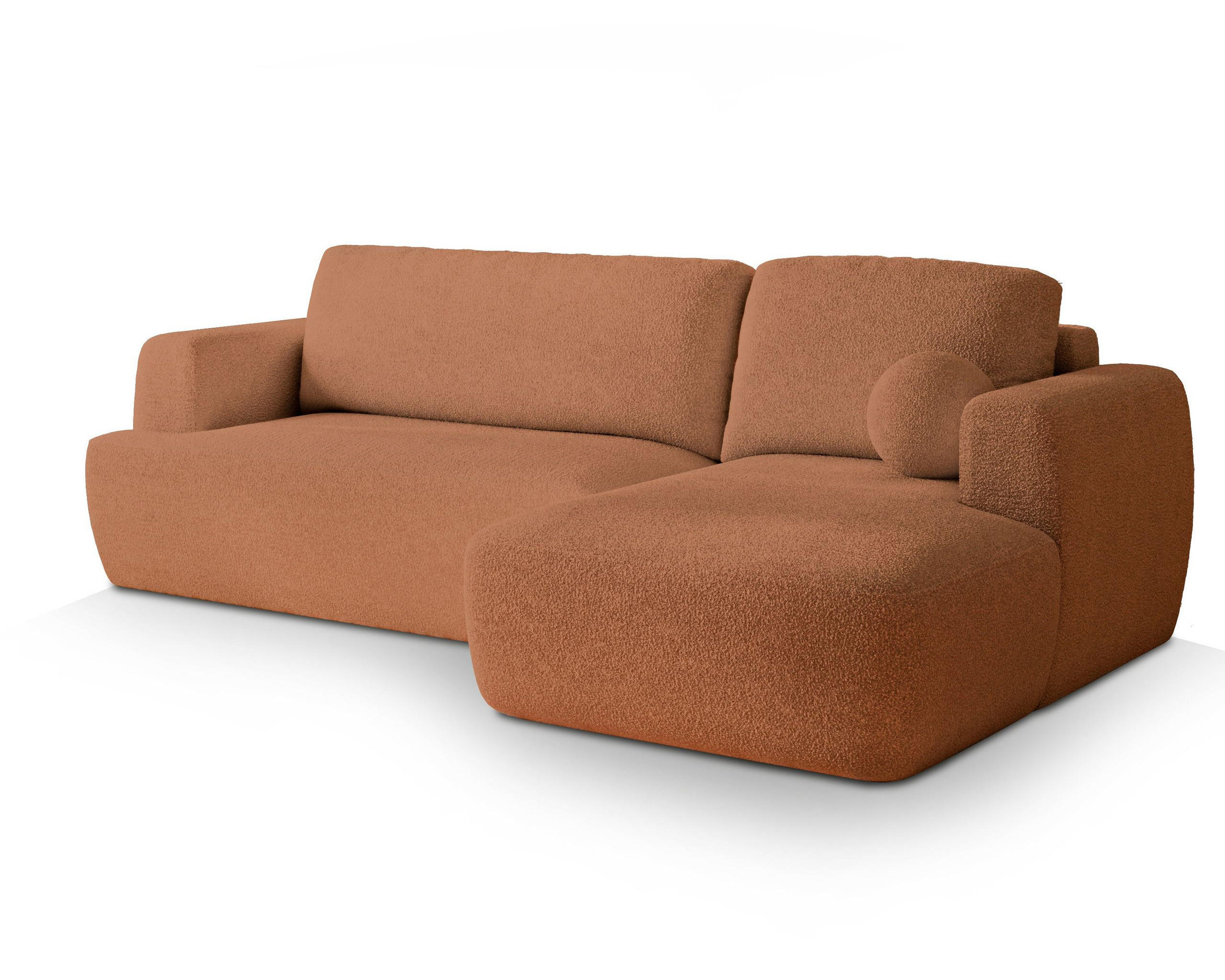 ECKSOFA SENTI N R-S Orange Boucle-Stoff mit Schlaffunktion - Orange, Holz (246/148cm) - MASSENO