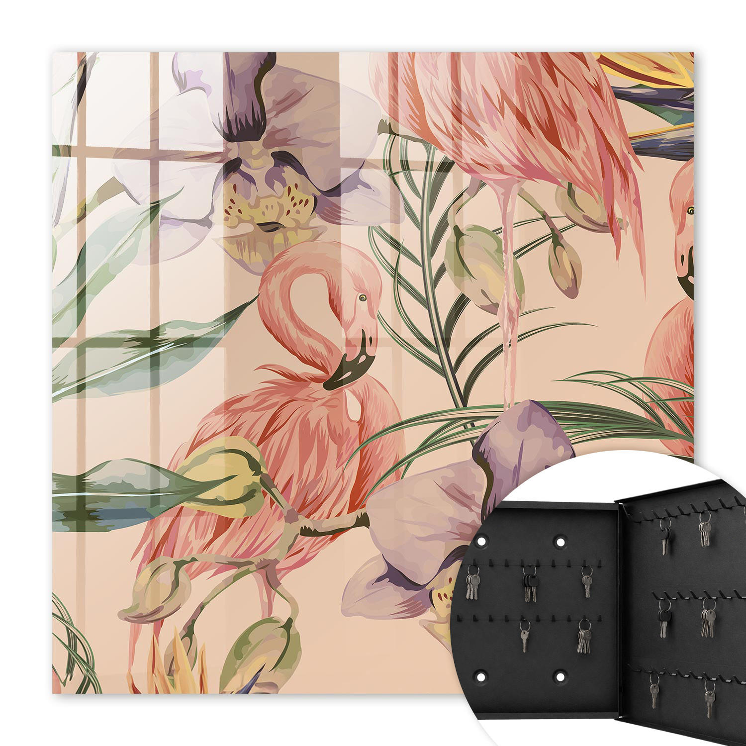 SCHLÜSSELBOX Schwarz 30x30 cm- Türöffnung nach rechts - Exotische Eleganz - Pink, Metall (30/30/5cm) - TULUP