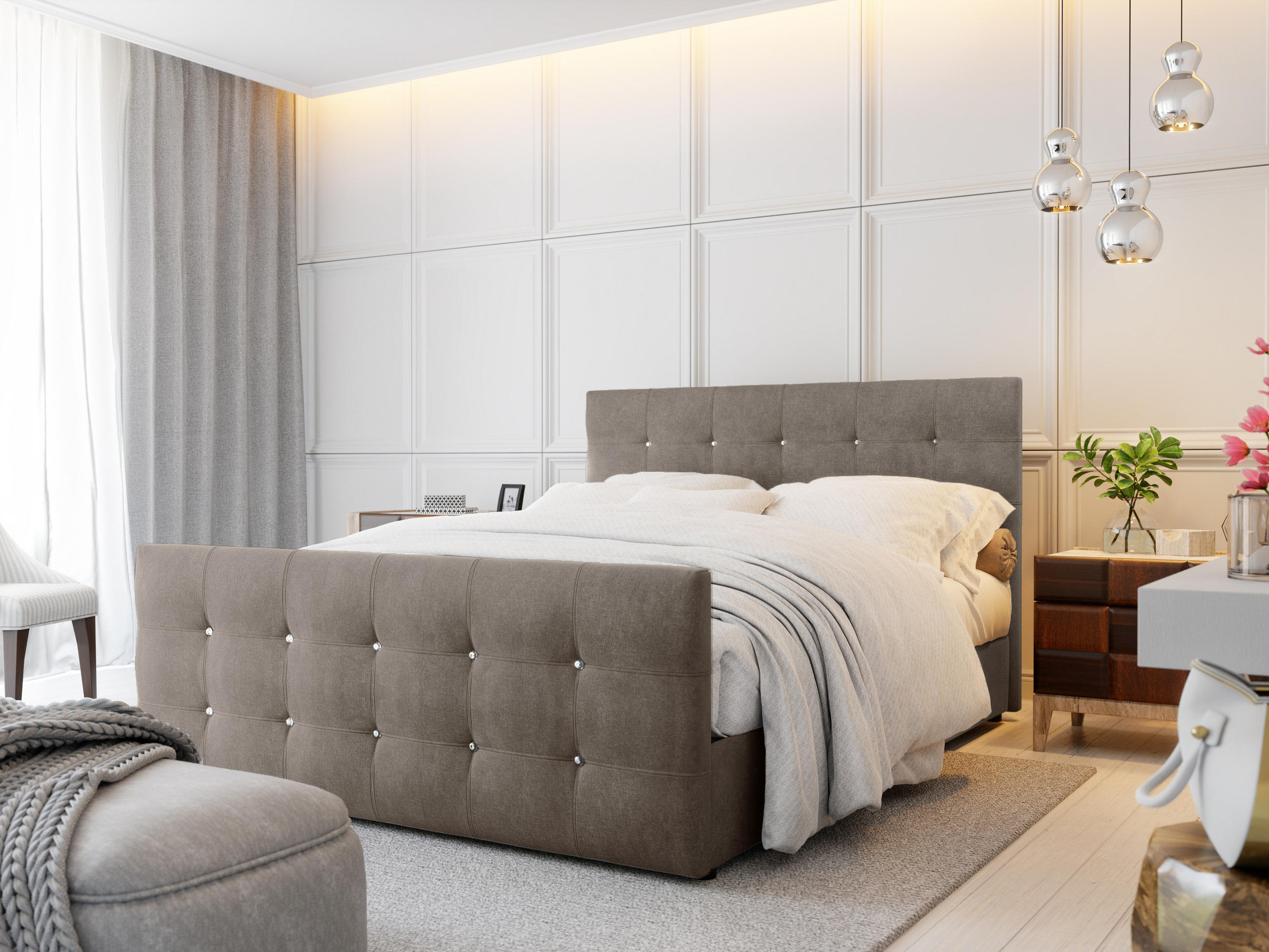 BOXBETT KLEO 140x200, mit Matratze H3, Bonell und Topper, Cosmic 03 - Braun, Holz/Kunststoff (140/200cm) - Bedante