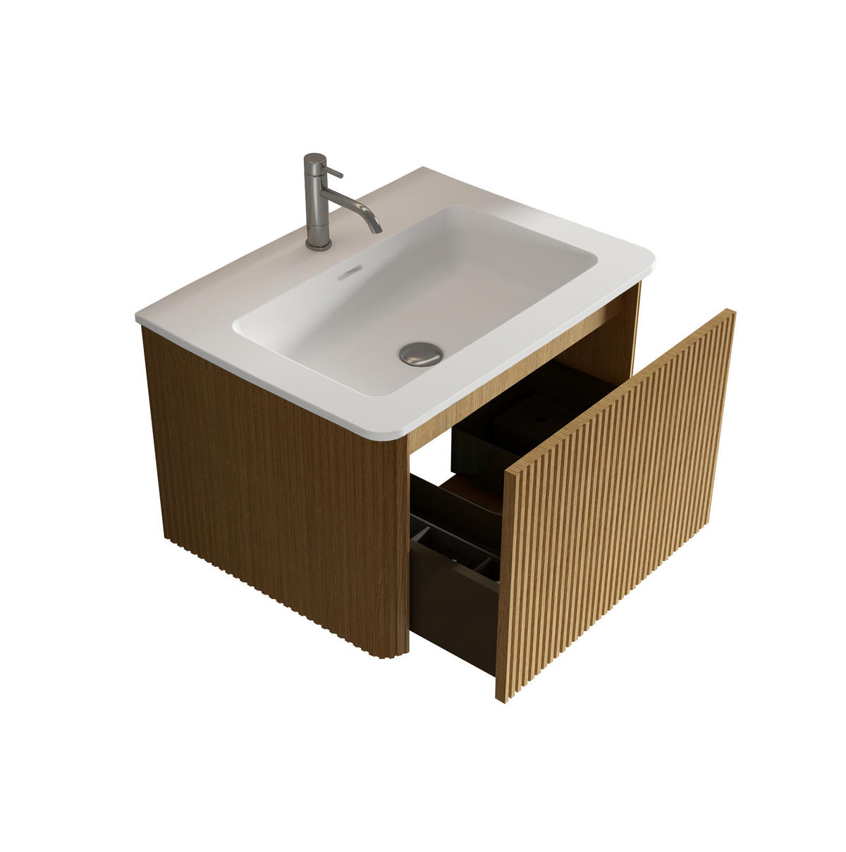 WASCHTISCHKOMBI mit Unterschrank 61/46,5/37 cm eichefarben aus MDF, Sperrholz und Mineralguss mit Push-to-Open - Eichefarben, Holzwerkstoff (61/37/46.5cm) - OKWISH