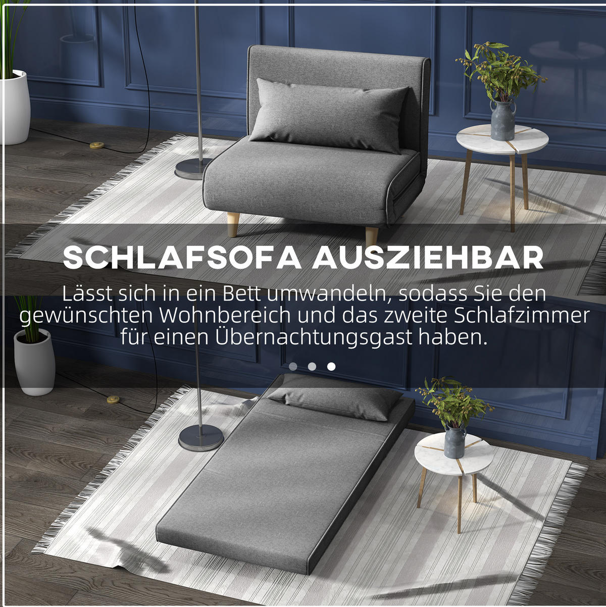 SCHLAFSOFA 2-in-1 verstellbar 94 x 78 x 80 cm Grau - Grau, Metall (78/80/94cm) - Meubliv