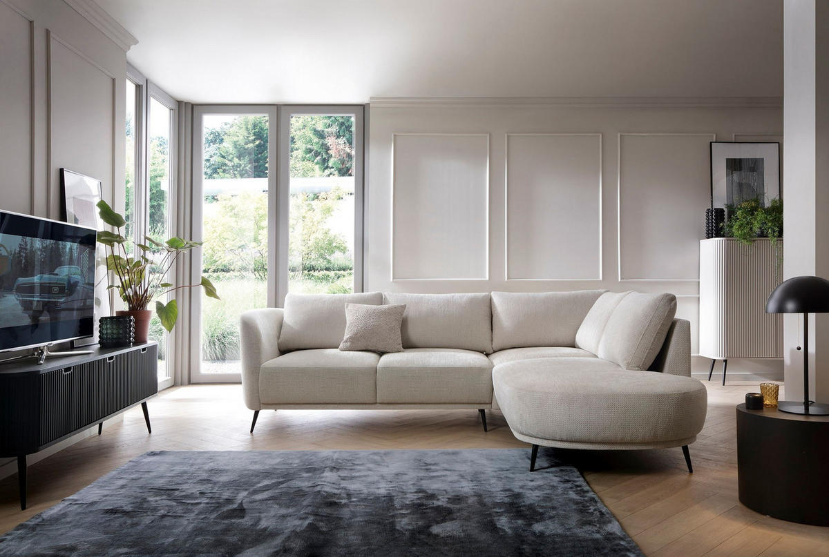 ECKSOFA ALPI Creme Chenille mit Schlaffunktion - Creme, Holz (262/220cm) - MASSENO