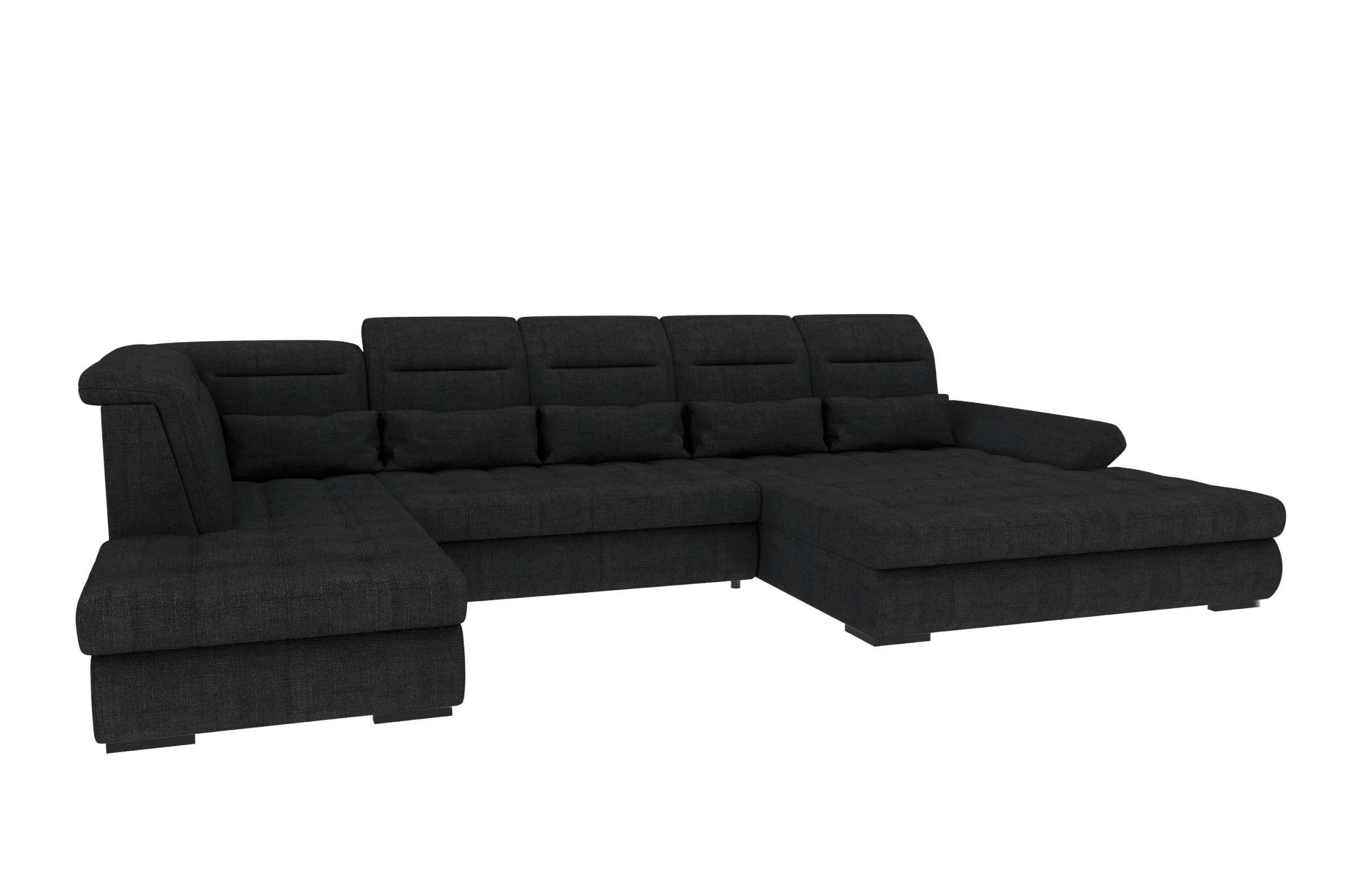 WOHNLANDSCHAFT Toscana Strukturstoff inkl. Schlaffunktion - Schwarz, Textil (358/87/208cm) - 99rooms