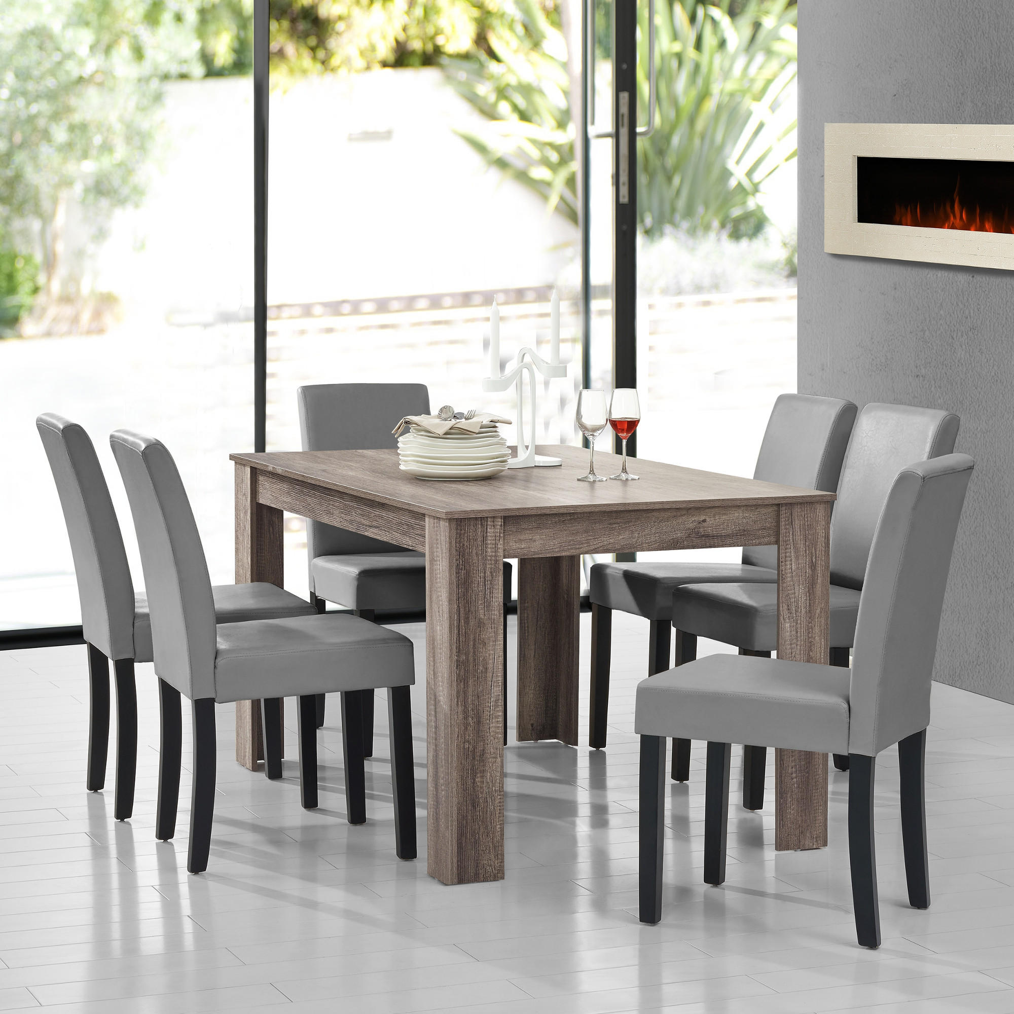 TISCHGRUPPE Forssa - Dunkelbraun/Hellgrau, Holz/Holzwerkstoff (140/77/90cm) - [en.casa]