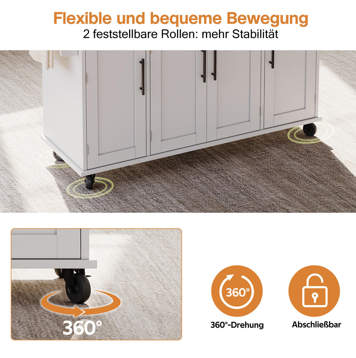 KÜCHENINSEL 136/92/70 cm Weiß/Natur aus MDF mit ausziehbarer Arbeitsplatte - Weiß, Holzwerkstoff (70/92/136cm) - OKMYHOME