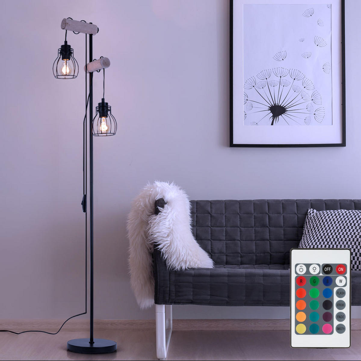 LED STEHLEUCHTE Metall Schwarz höhenverstellbar - Schwarz, Holz (38.5/23/150cm) - Globo Lighting