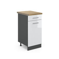 KÜCHENUNTERSCHRANK R-Line Weiß Hochglanz 40 cm, AP Eiche - Weiß Hochglanz/Anthrazit, Holzwerkstoff (40/81.6/60cm) - Vicco