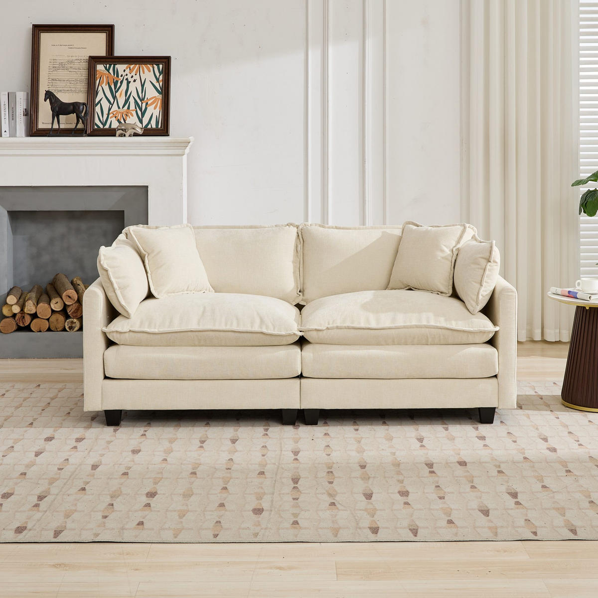 2-SITZER SOFA Chenille Beige modular - Beige, Textil (198/84/75cm) - WISHDOR