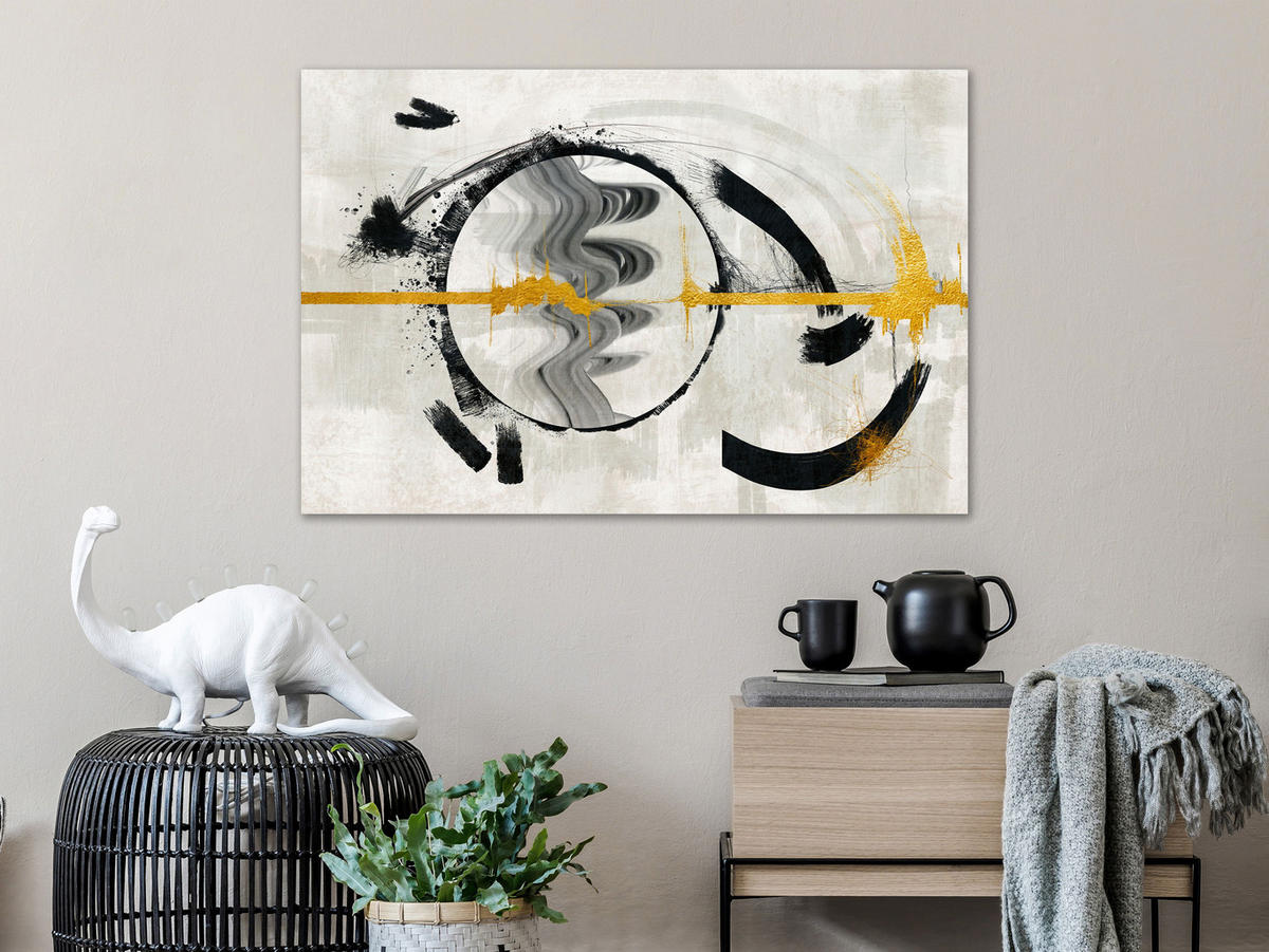 KUNSTDRUCK Schwarz-Weiß 90/60 cm - Goldfarben/Schwarz, Textil (90/60cm) - KUNSTLOFT