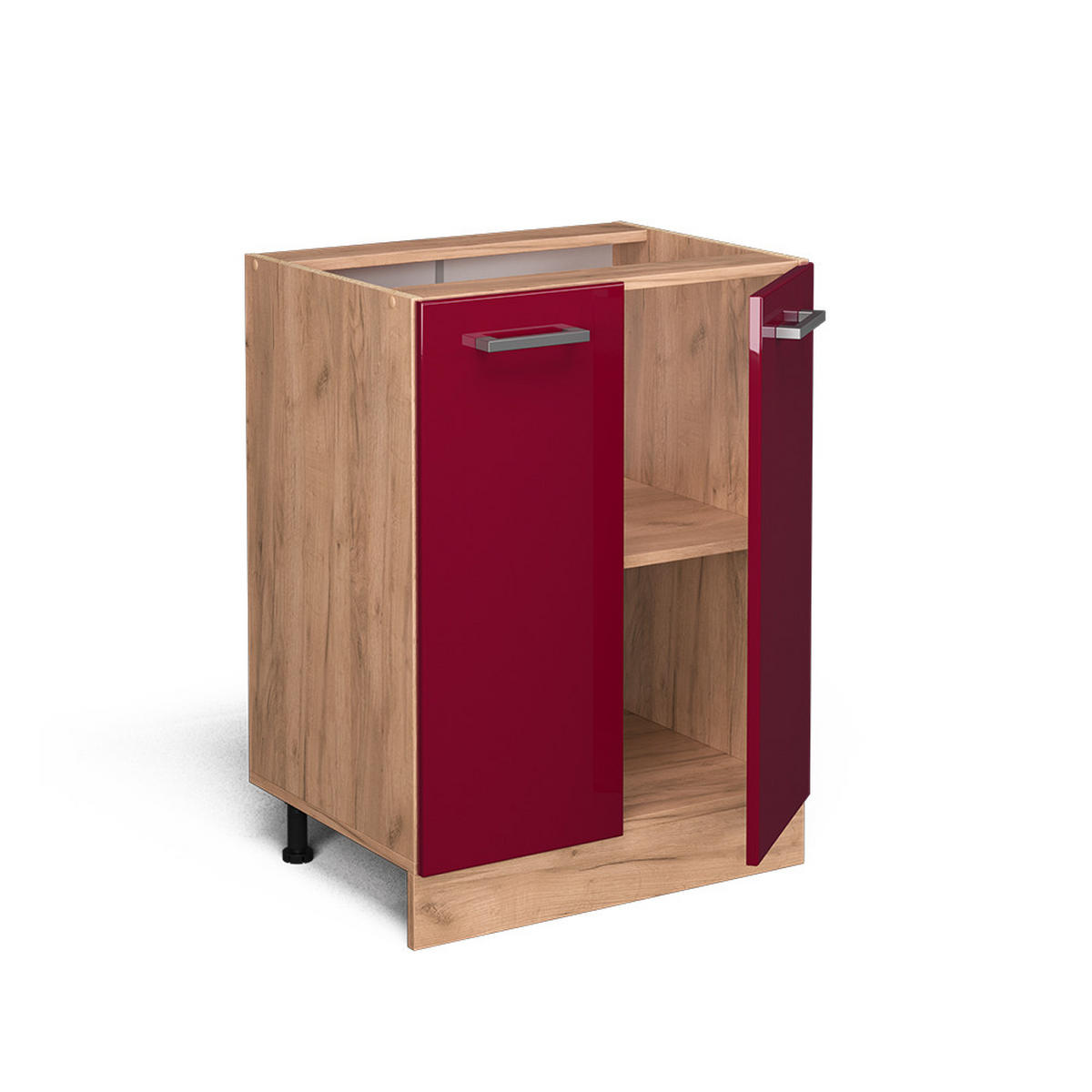 KÜCHENUNTERSCHRANK R-Line Bordeaux Hochglanz 60 cm, AP Anthrazit - Bordeaux/Eiche Wotan, Holzwerkstoff (60/81.6/60cm) - Vicco