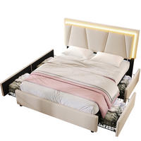 POLSTERBETT 140/200 cm Beige aus Holz mit LED-Beleuchtung - Beige, Holz (140/200cm) - OKMYHOME