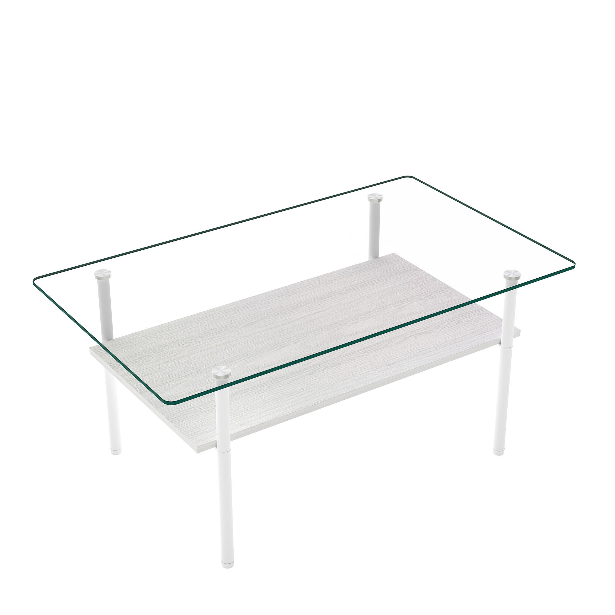 COUCHTISCH DE-37418 rechteckig mit Glasplatte und MDF-Ablage Weiß - Weiß, Metall (98/58/45cm) - ComfortXL
