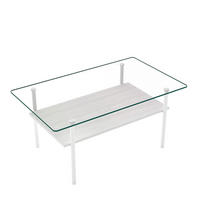 COUCHTISCH DE-37418 rechteckig mit Glasplatte und MDF-Ablage Weiß - Weiß, Metall (98/58/45cm) - ComfortXL