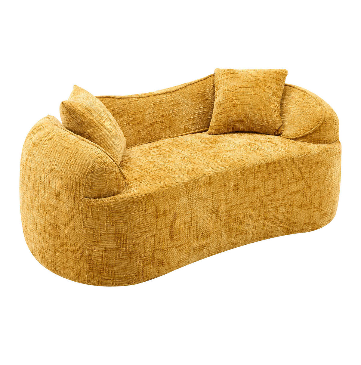 SOFA 2-Sitzer gebogen in Gelb mit Armlehnen und 2 Kissen 170/87/70 cm - Gelb, Kunststoff (170/70/87cm) - OKWISH