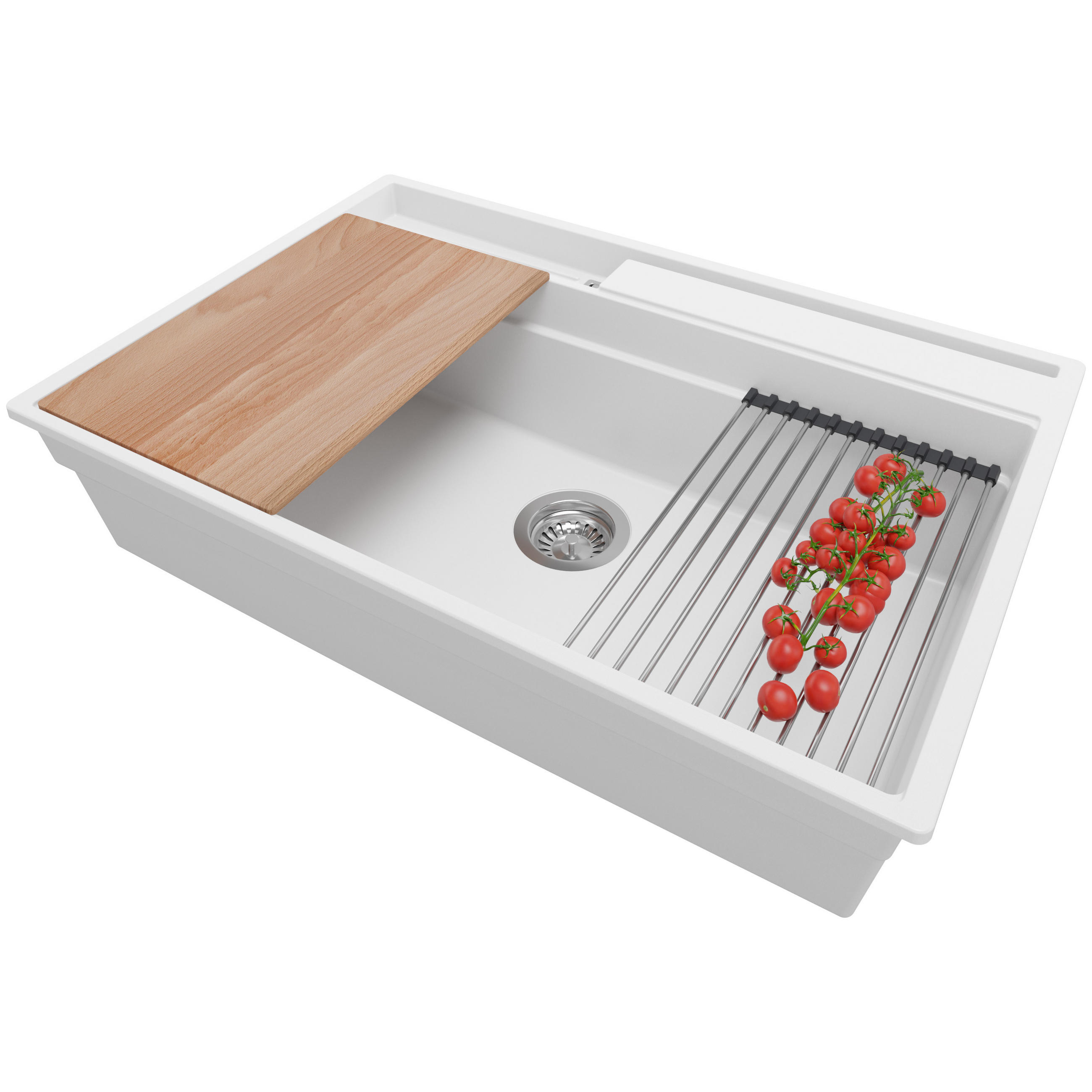 SPÜLBECKEN Oslo Pocket, 2-er set Weiß 78/53 cm 1 Becken + Ablauf-Set + Küchenzubehörset ab 80er Unterschrank - Chromfarben/Beige, Kunststoff (78/20/53cm) - Primagran