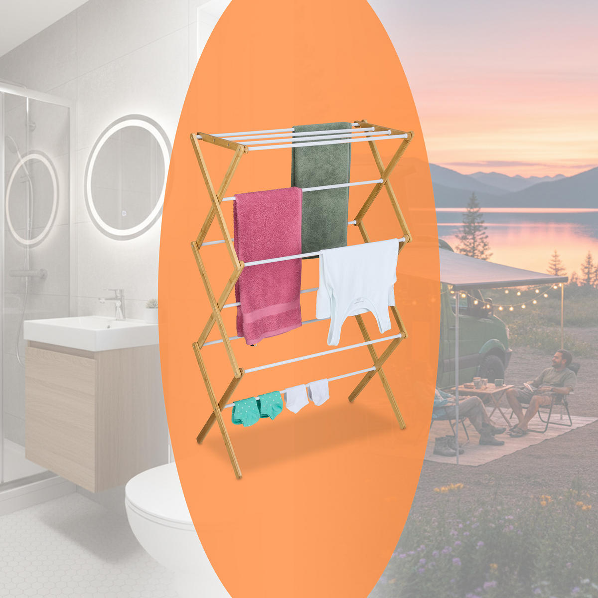 SUŠIAK na prádlo - viacfarebná, kov/drevo (73/115/33cm) - Relaxdays