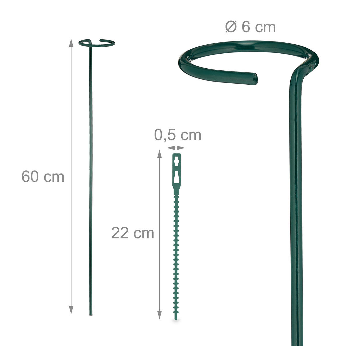 6XPFLANZSTÄBE - Dunkelgrün, Metall (6/60/6cm) - Relaxdays
