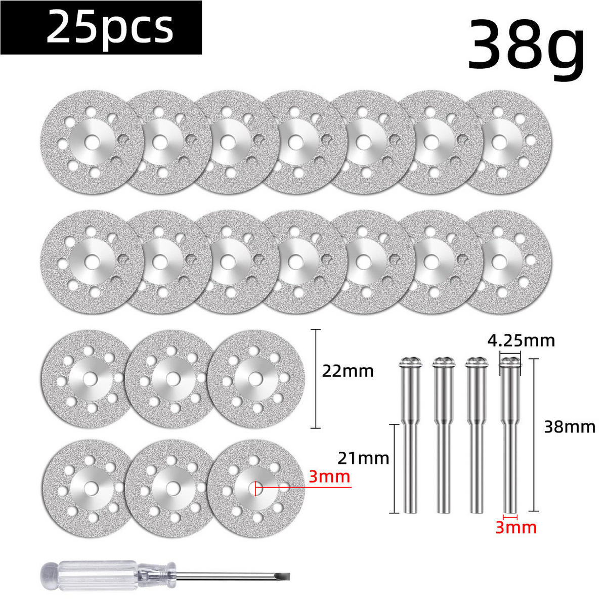 SÄGEBLATT – 22 mm, 20 Blätter, mit 4 Spannfuttern und einem Schraubendreher - Silberfarben, Metall (10/10/1cm) - DCA