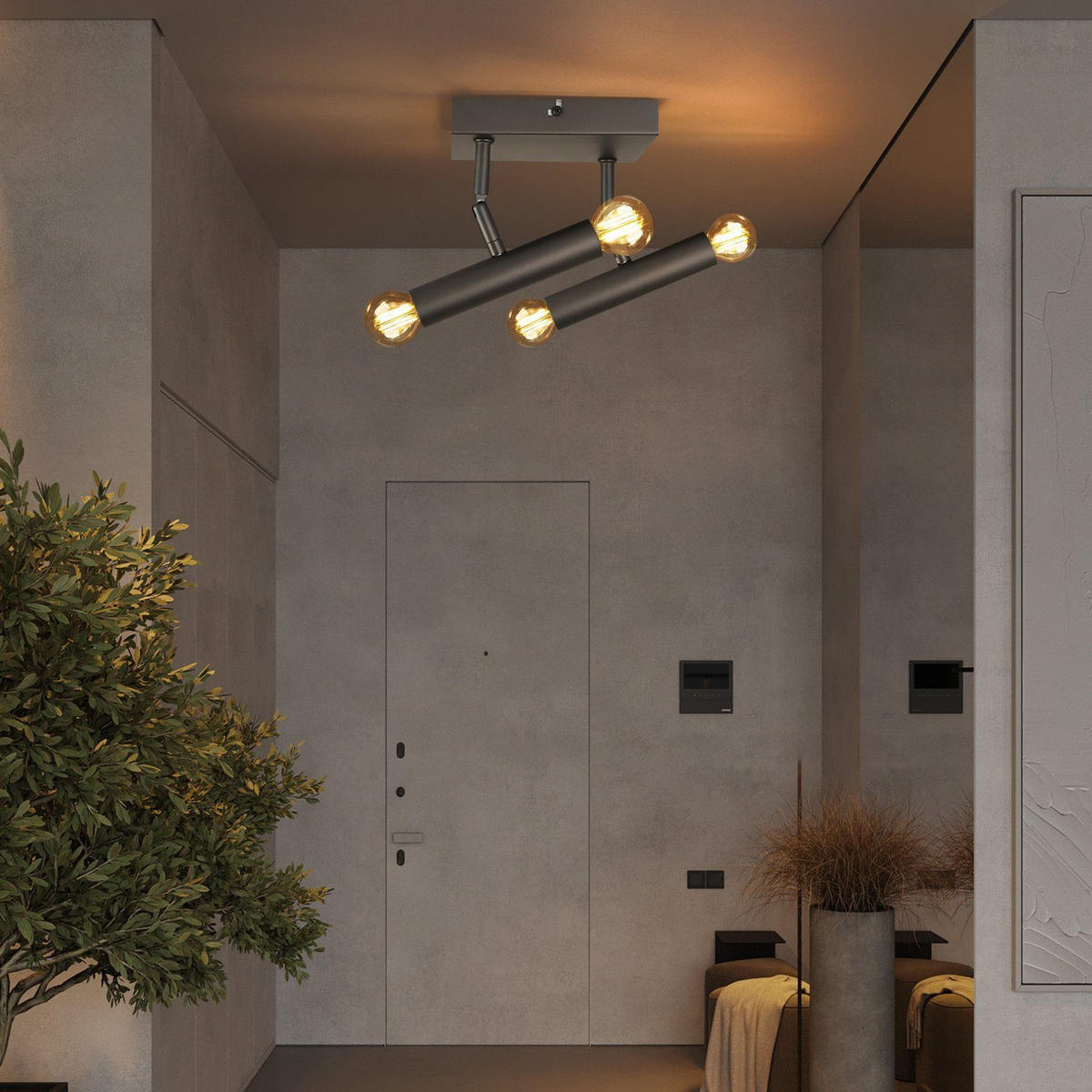 DECKENSTRAHLER Flammira 15/14.5/15 cm - Schwarz, Metall (15/15/14.5cm) - ZMH