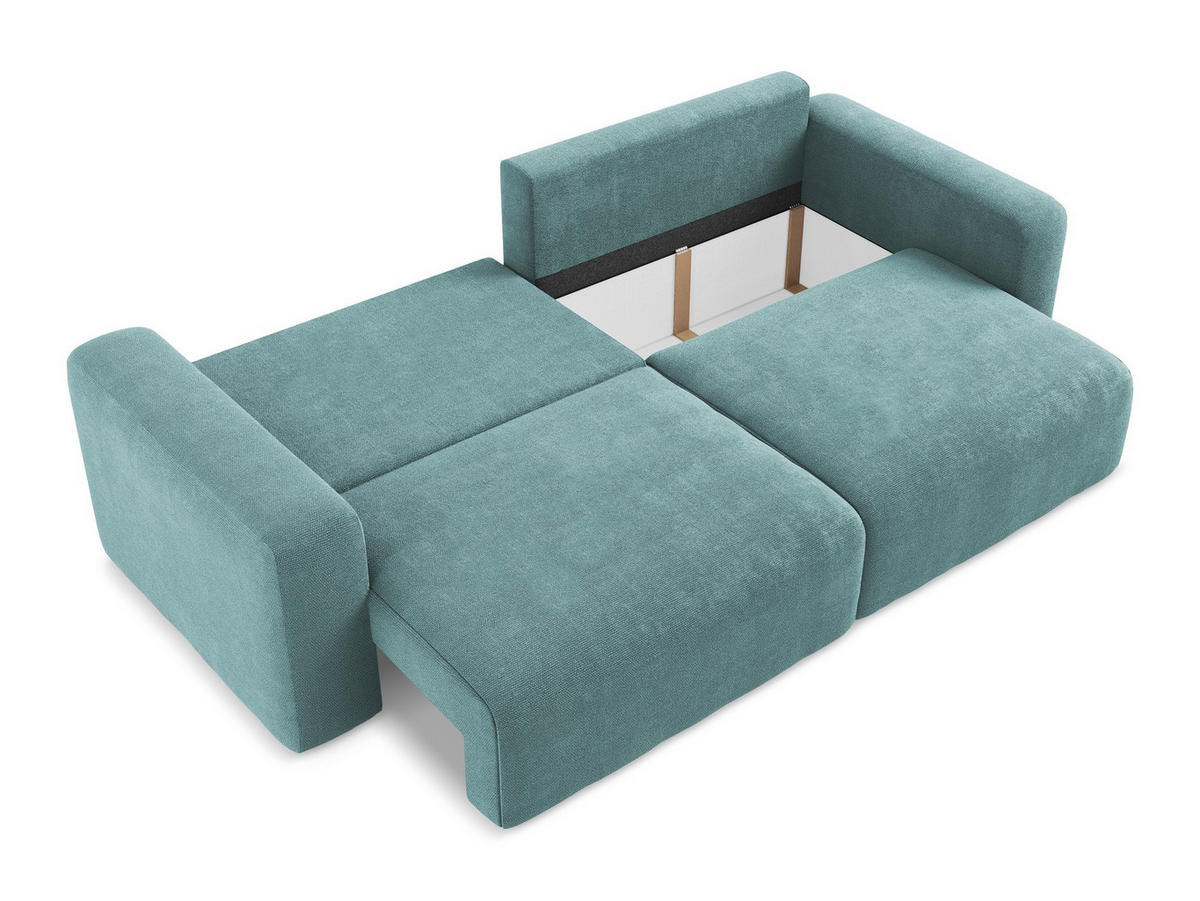 3-SITZER SOFA mit Schlaffunktion Chenille Stoff Blau - Blau/Beige, Kunststoff/Textil (244/79/102cm) - Makamii