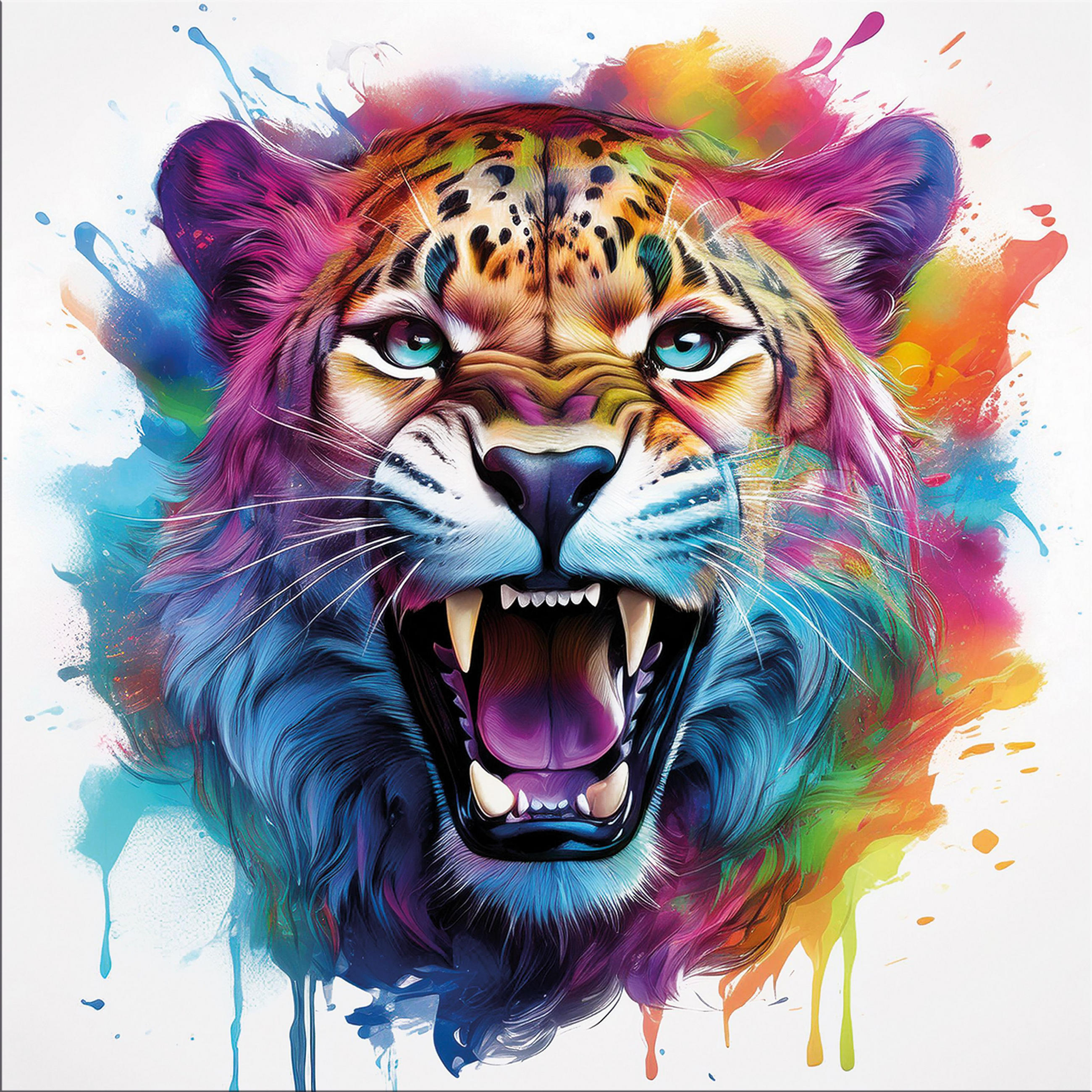 GLASBILD 50x50 cm Leopard Pop Art bunt - Weiß, Glas (50/50cm) - artissimo