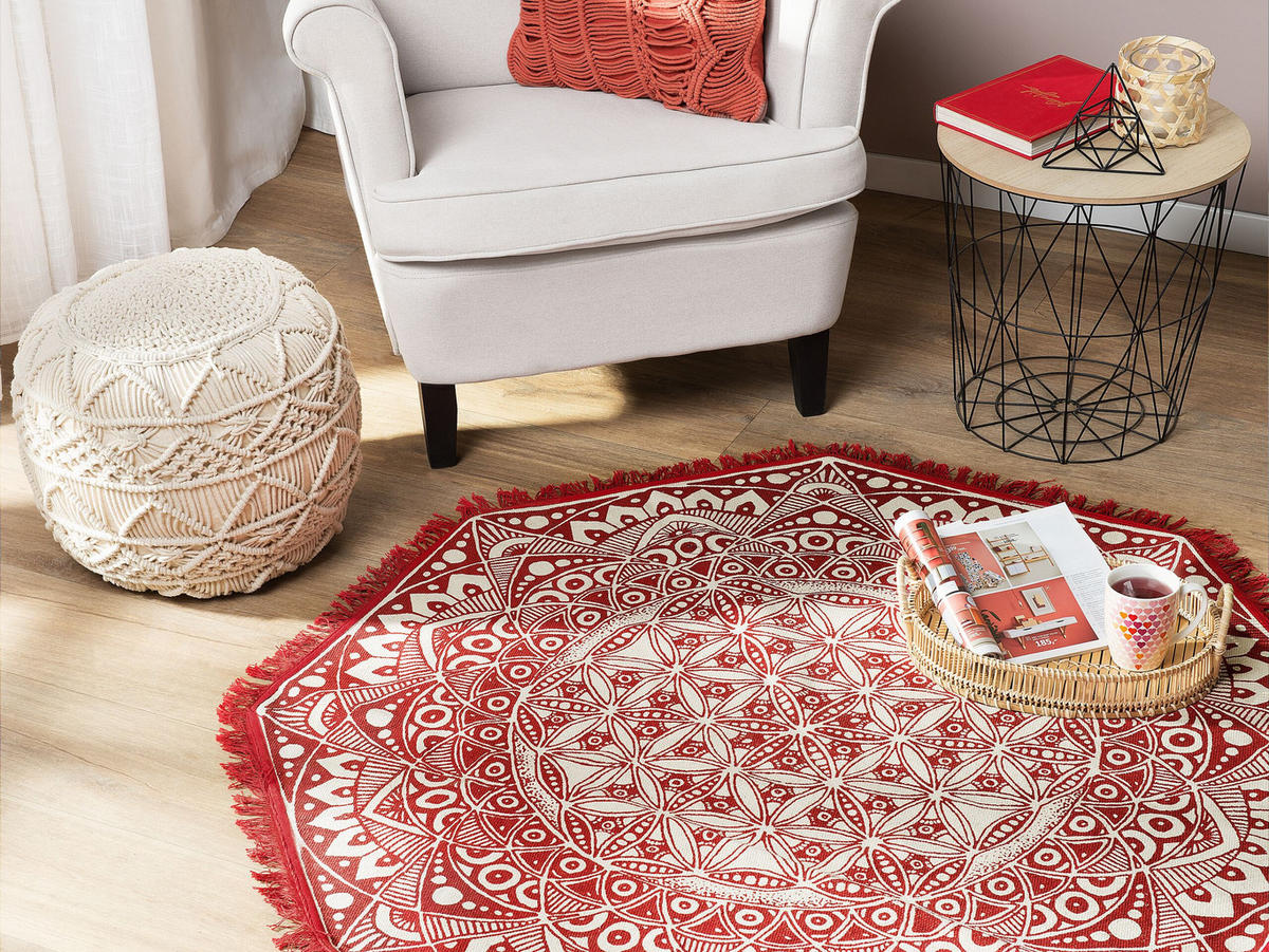 KURZFLOR-TEPPICH Mezitili 120/120 cm - Rot, Textil (120/120cm) - Beliani