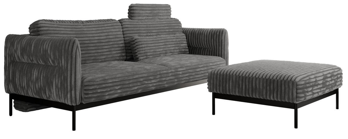 SCHLAFSOFA SALENTO Dunkelgrau Cord - Dunkelgrau/Schwarz, Textil/Metall (221/82/193cm) - MKS