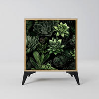SIDEBOARD SUCCULENT JUNGLE, Eichefarben, 57,5x42x70,5 cm, Schwarze Metall-Sternfüße - Eichefarben/Multicolor, Holzwerkstoff/Metall (57.5/70.5/42cm) - SpaceRebels