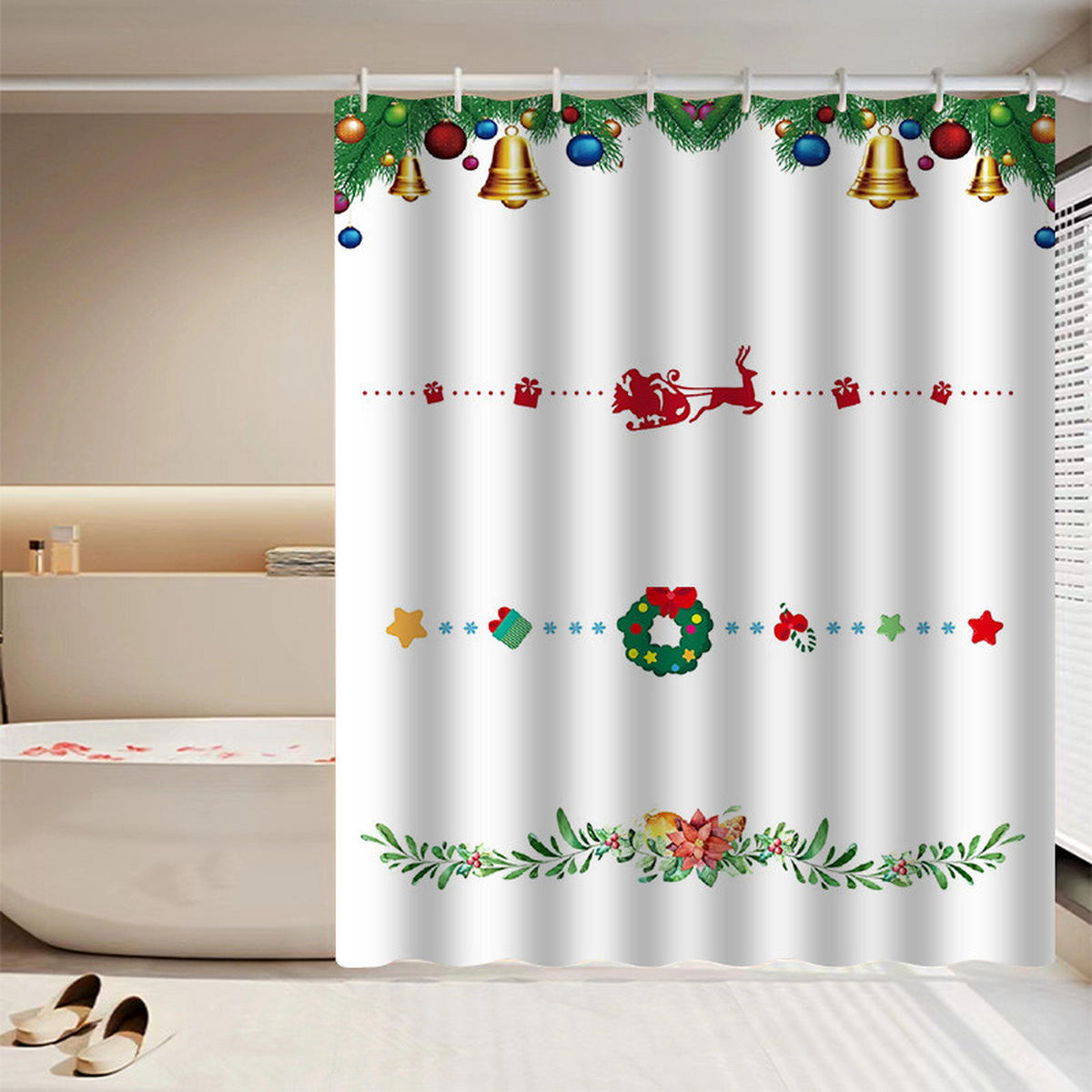 DUSCHVORHANG Weihnachten 180 cm wasserdicht schimmelresistent Badezimmer - Rot, Textil (180/180cm) - MCBOSON