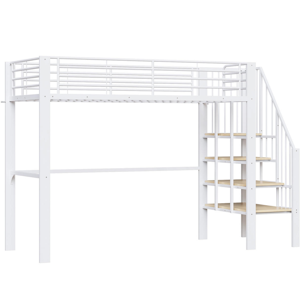HOCHBETT 90/200 cm Weiß mit Treppe und Stauraum aus Metall und Holz - Weiß, Metall (90/200cm) - OKWISH