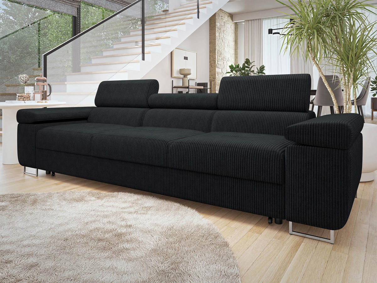 SCHLAFSOFA Torezio 3 Bis Cord - Schwarz, Holz/Textil (263/90/102cm) - MIRJAN24