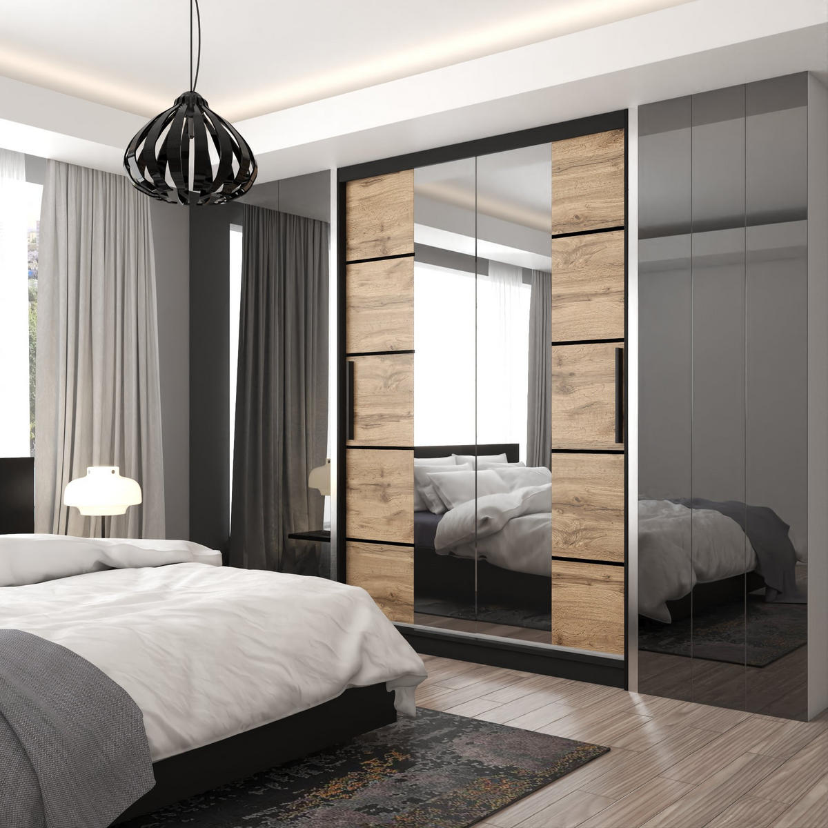 SCHWEBETÜRENSCHRANK Verona ME, Schwarz/Goldbraun Matt, 133 cm, mit Spiegel - Braun, Holz (133/216/60cm) - B BELINI GROUP