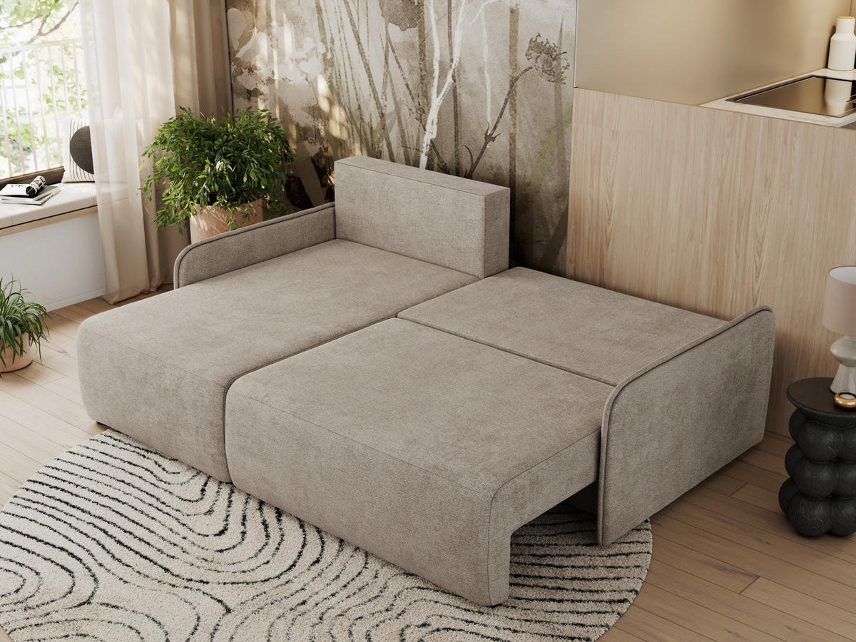 ECKSCHLAFSOFA ARPA L Beige Struktur - links - Beige/Schwarz, Kunststoff/Textil (198/150cm) - MKS