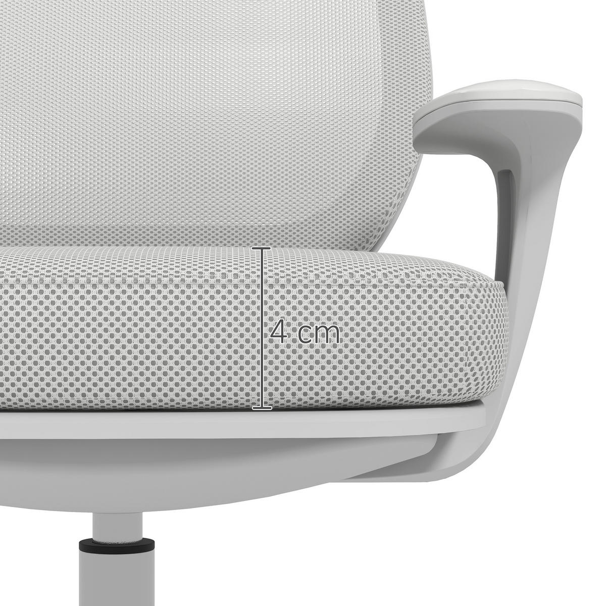 BÜROSTUHL, Ergonomisch Schreibtischstuhl mit Drehfunktion, Höhenverstellbar - Weiß/Grau, Kunststoff (48/94.5/55cm) - Vinsetto