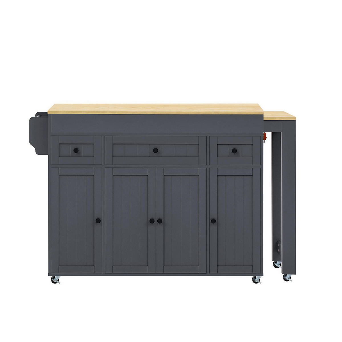 KÜCHENINSEL auf Rollen, mit Gewürzregal und Schubladen Ideal für Küche und Esszimmer ,Grau - Grau, Holz (45.2/92/137cm) - KOMHTOM
