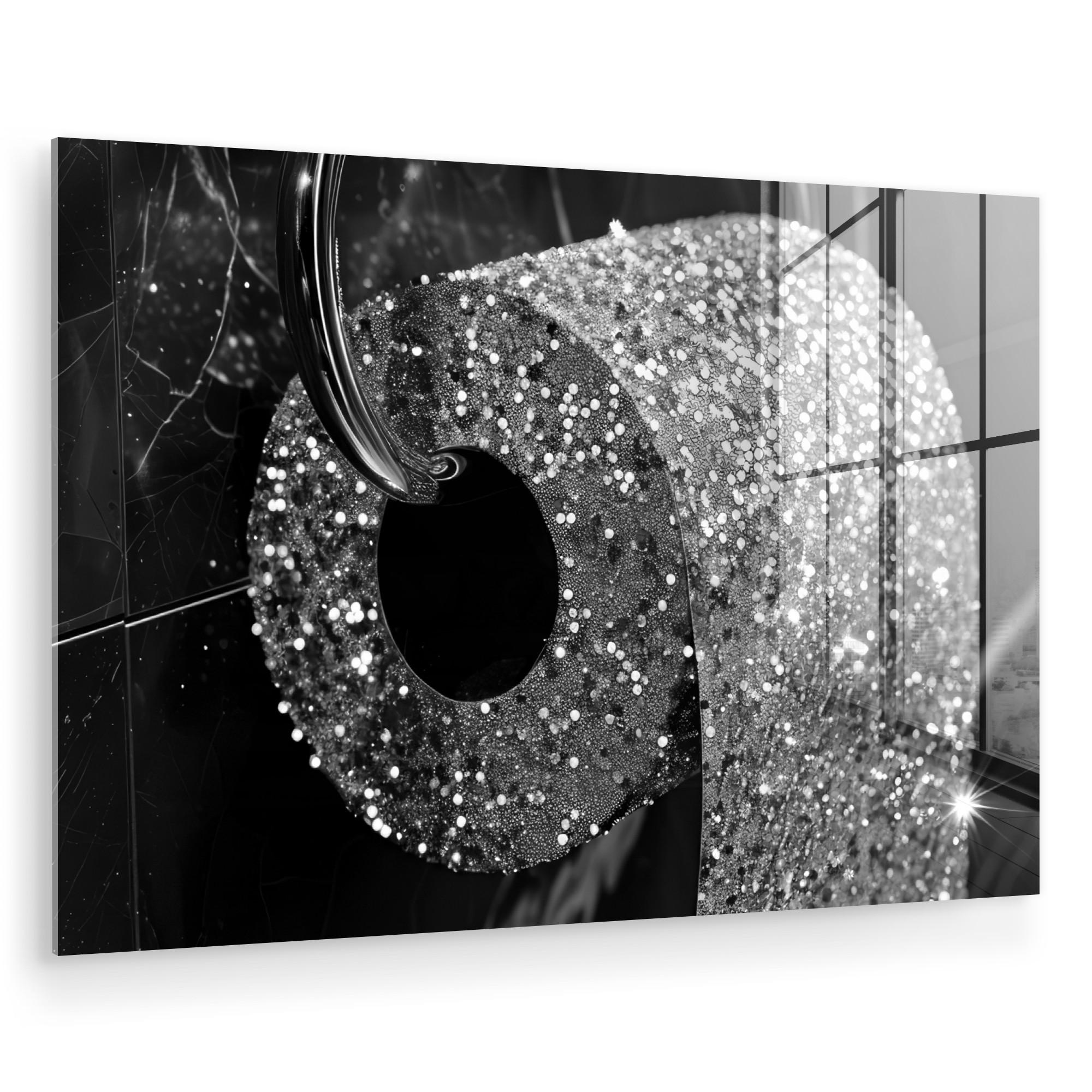 ACRYLGLASBILD WC - Toilettenpapier - Schwarz und weiß - Glitter 90x60 cm - Silberfarben, Glas (90/60cm) - MuchoWow