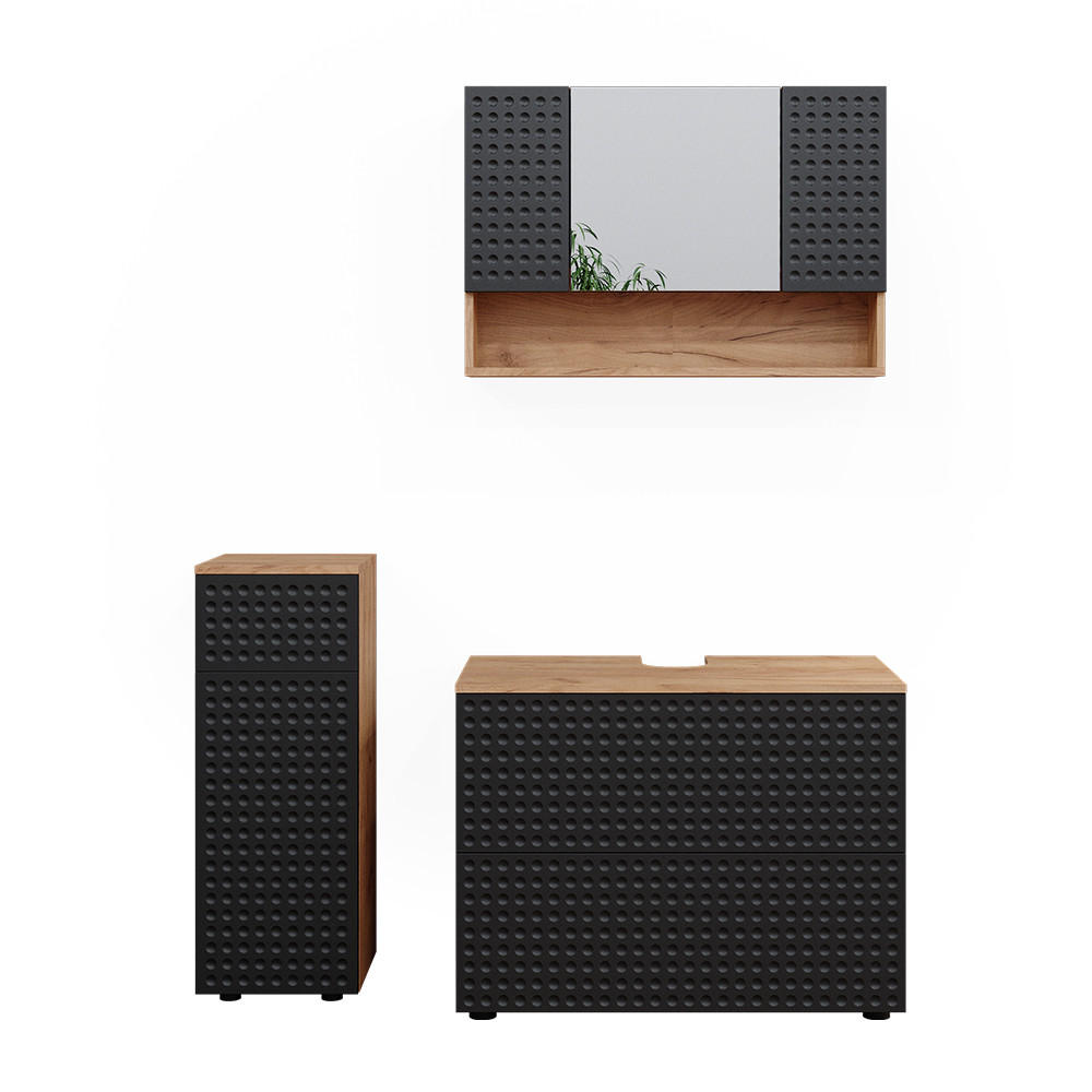 BADMÖBEL-SET Irma Anthrazit gepunktet 3 Teile - Anthrazit/Eiche Wotan, Holzwerkstoff (80/58.6/41cm) - Vicco