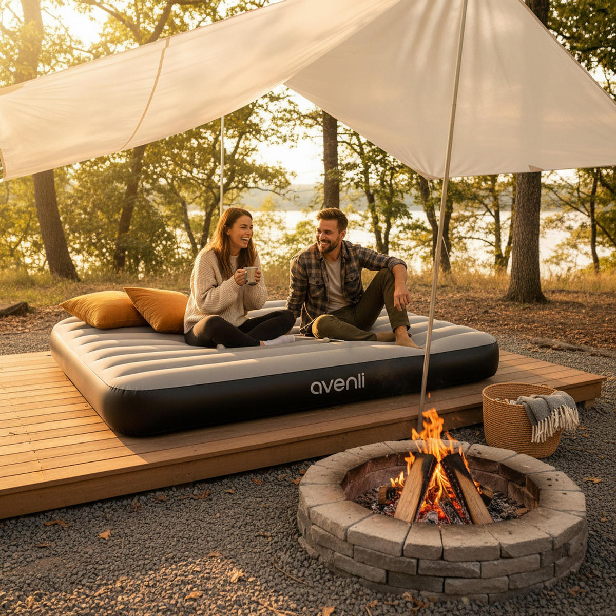 LUFTBETT Luftmatratze Camping 2 Personen 191x137x25 cm grau - Schwarz Hochglanz/Grau, Kunststoff (137/191cm) - Avenli