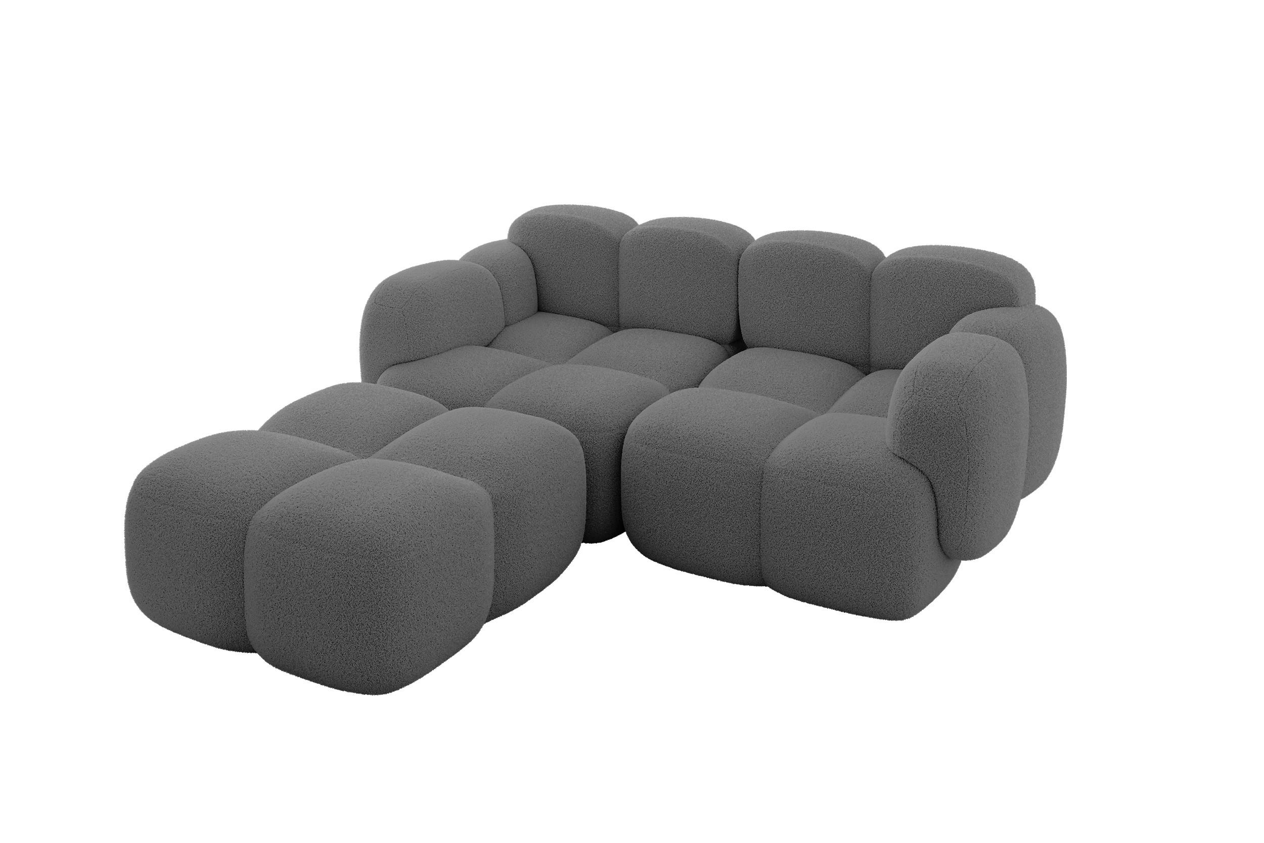ECKSOFA modulares Sofa Links Miko-L1 214x205x75 Grau Bouclé - Chromfarben/Schwarz, Holzwerkstoff/Kunststoff (214/205cm) - ALTDECOR