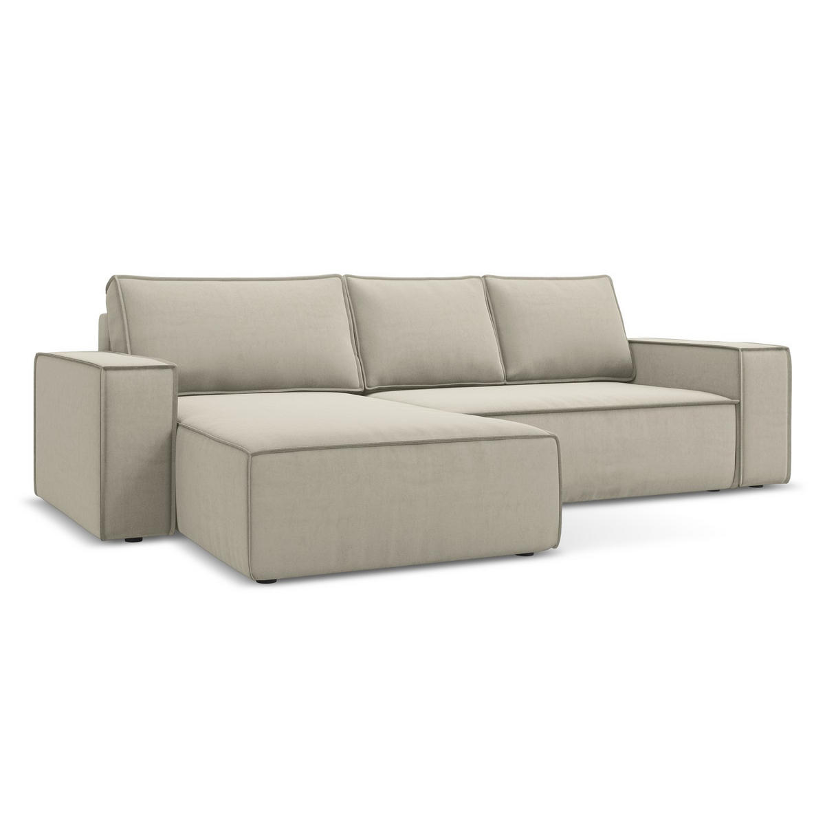 ECKSOFA mit Schlaffunktion Samt Stoff Creme - Perlmutt/Creme, Kunststoff/Textil (185/290cm) - LaMiaSofa