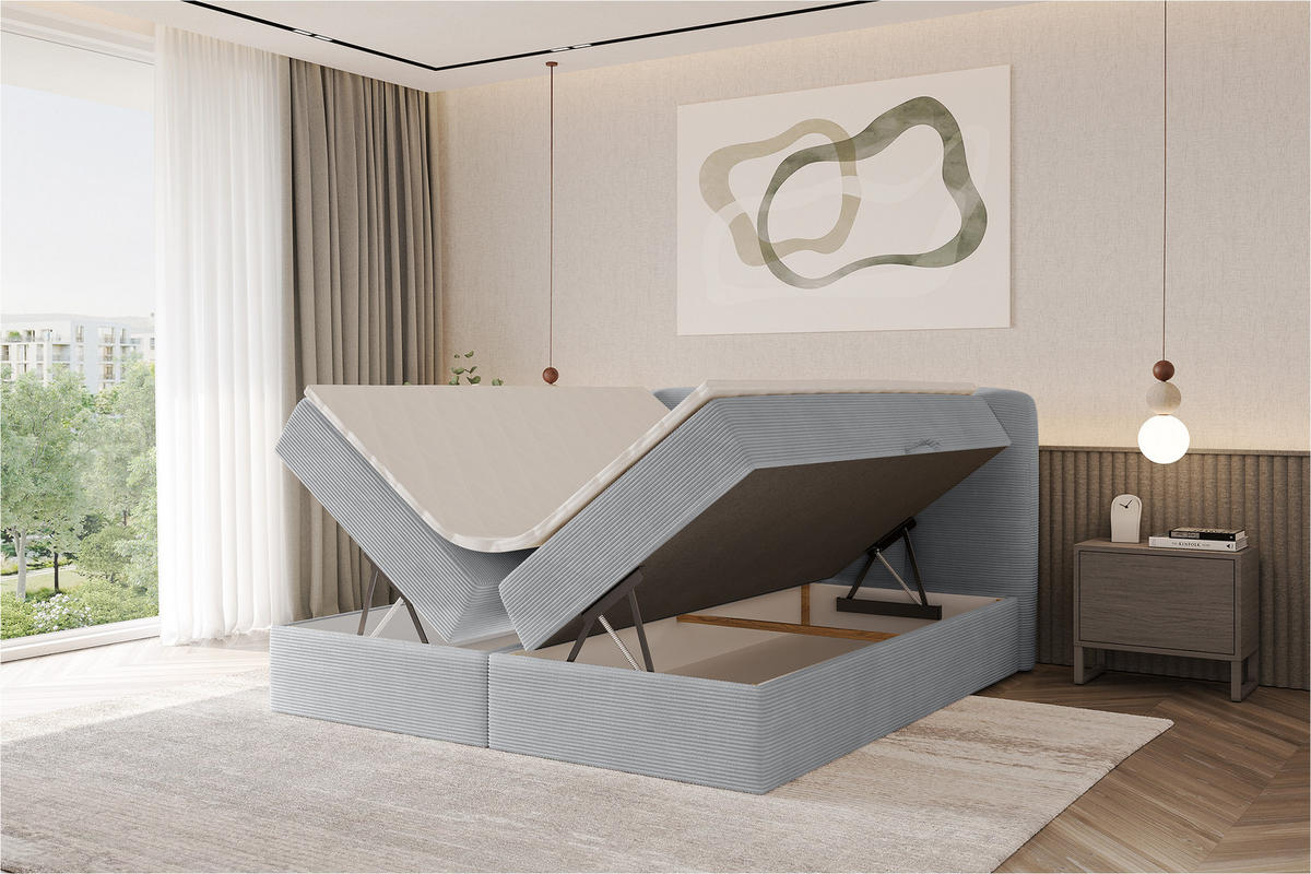 BOXBETT mit Matratze H4 - NINA - 160x200 cm Grau - Silberfarben, Holzwerkstoff (160/200cm) - ALTDECOR