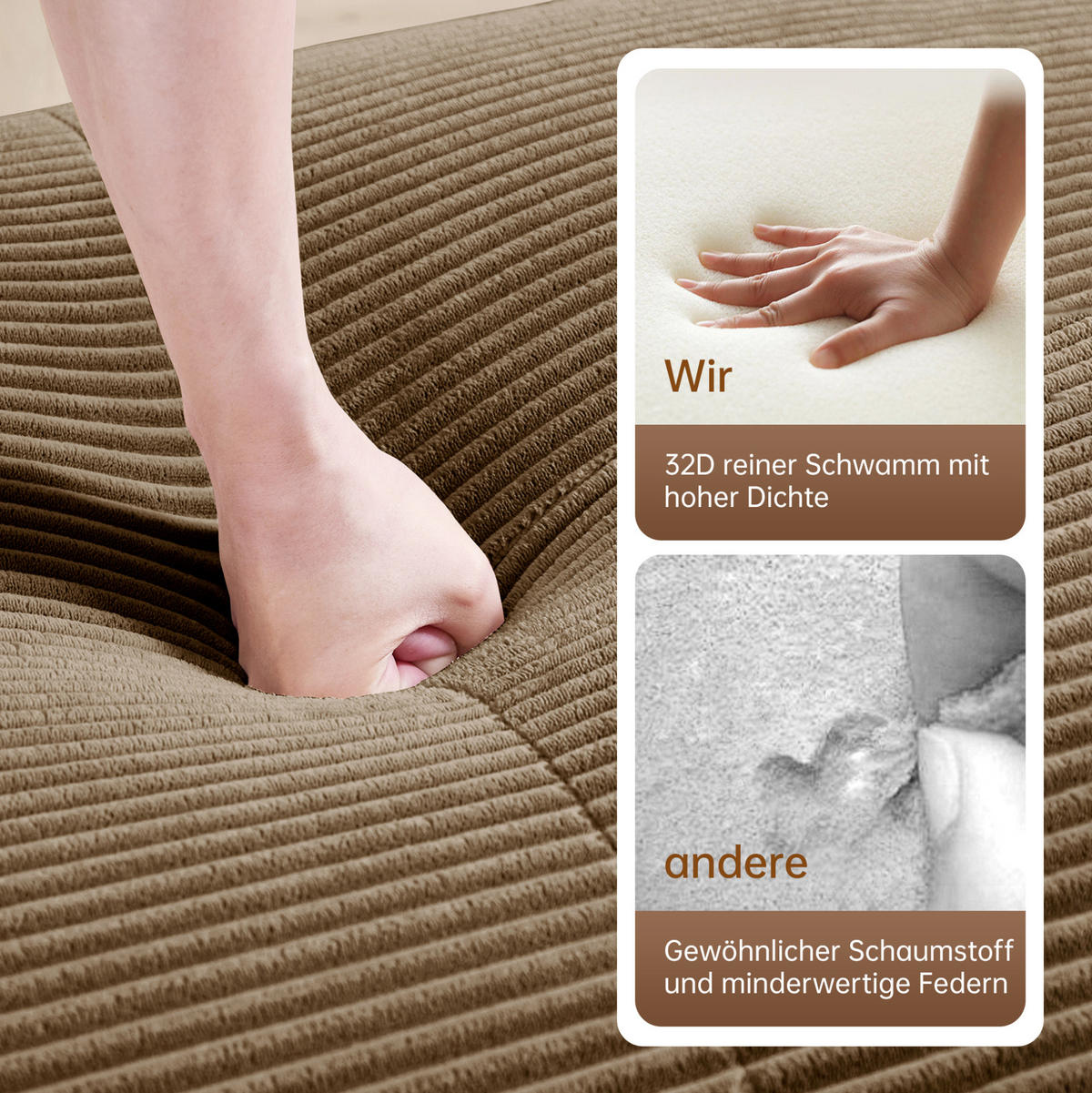 ECKSOFA 298/178/70 cm Braun aus Cordstoff modular, rahmenlos und montagefrei - Braun, Textil (178/298cm) - OKWISH