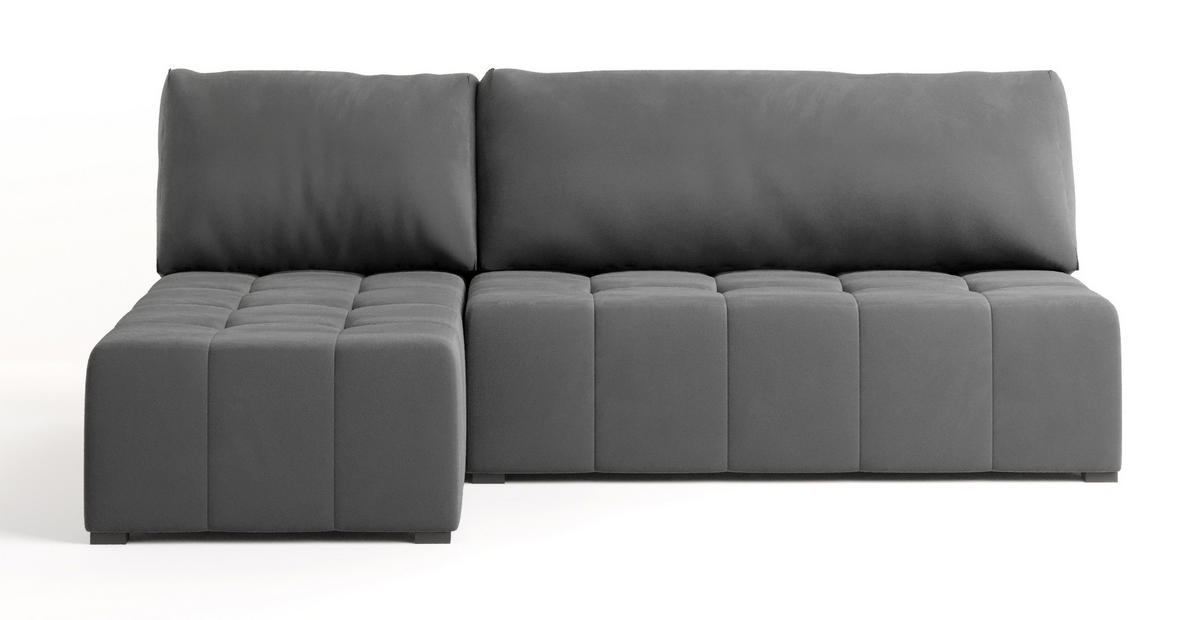 ECKSOFA DOMIRA Grau Plüsch-Stoff mit Schlaffunktion - Grau, Holz (200/141cm) - MASSENO