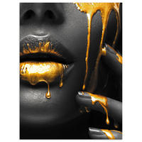 POSTER Frau - Schwarz - Gold - Gesicht - Lippen 60x80 cm - Goldfarben, Papier (60/80/0.1cm) - MuchoWow