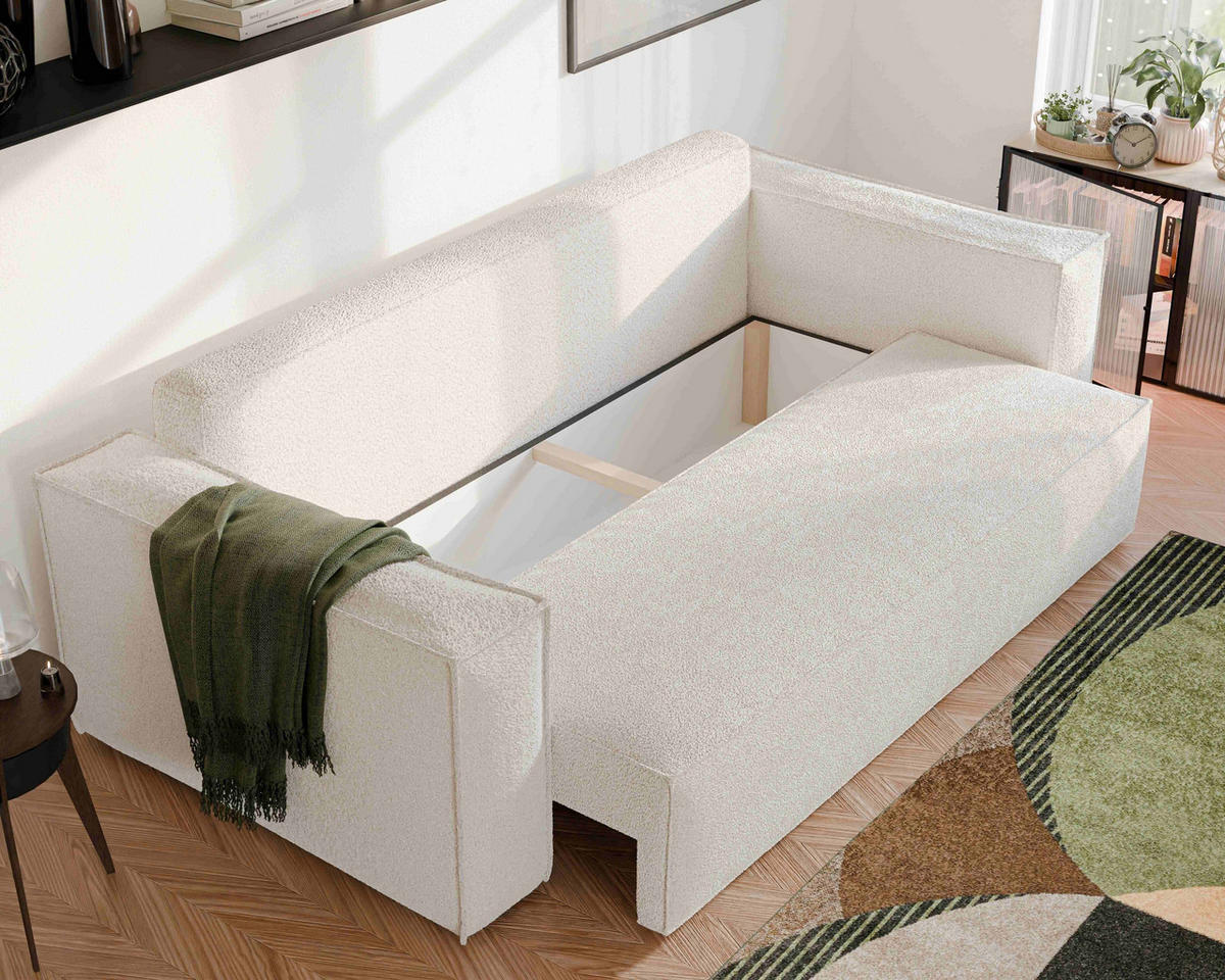 SOFA 3-Sitzer mit Schlaffunktion und Bettkasten, Creme - Beige/Creme, Holzwerkstoff/Textil (240/84/105cm) - Idohome