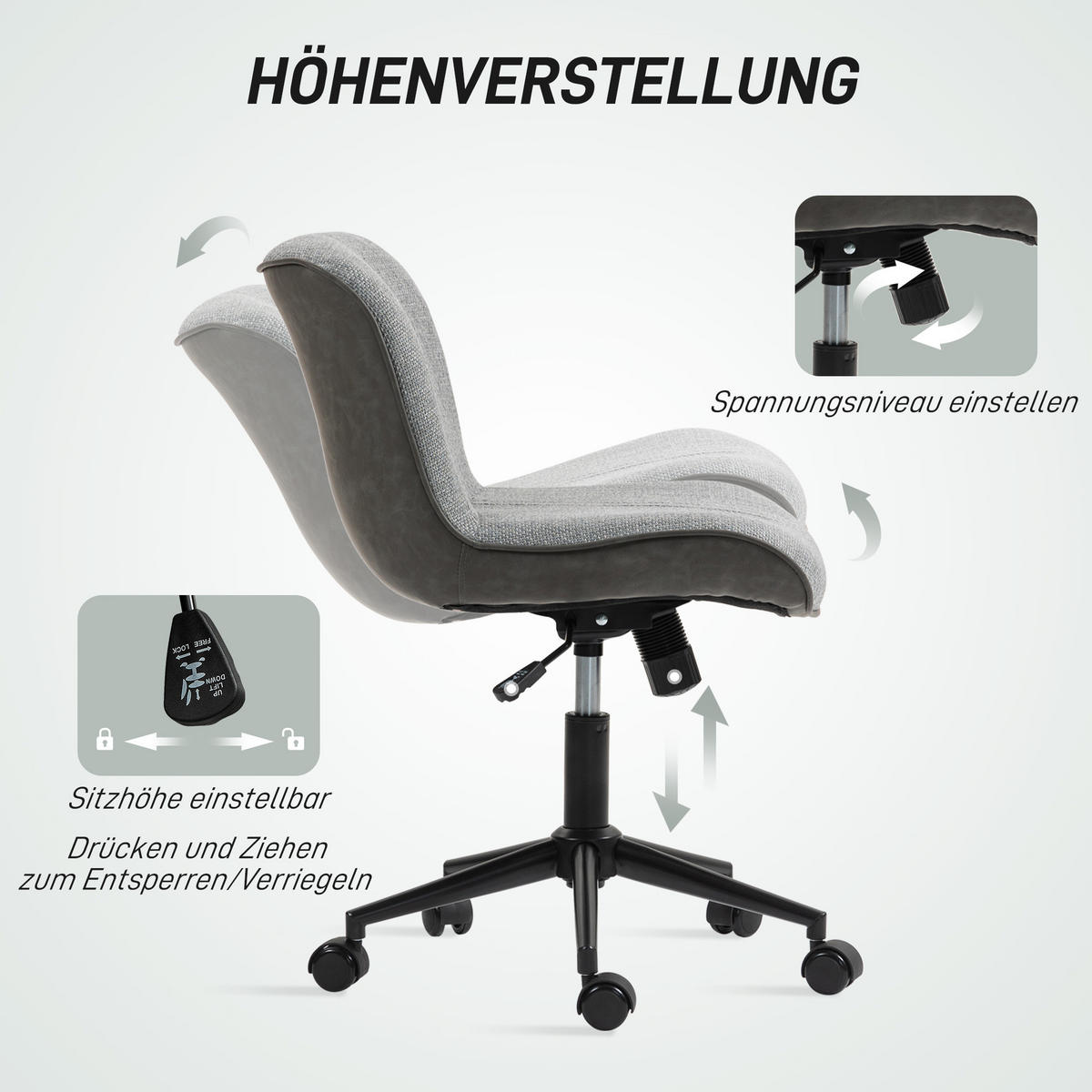 BÜROSTUHL mit Wippfunktion, Dunkelgrau - Dunkelgrau, Kunststoff (47/89/60cm) - HOMCOM