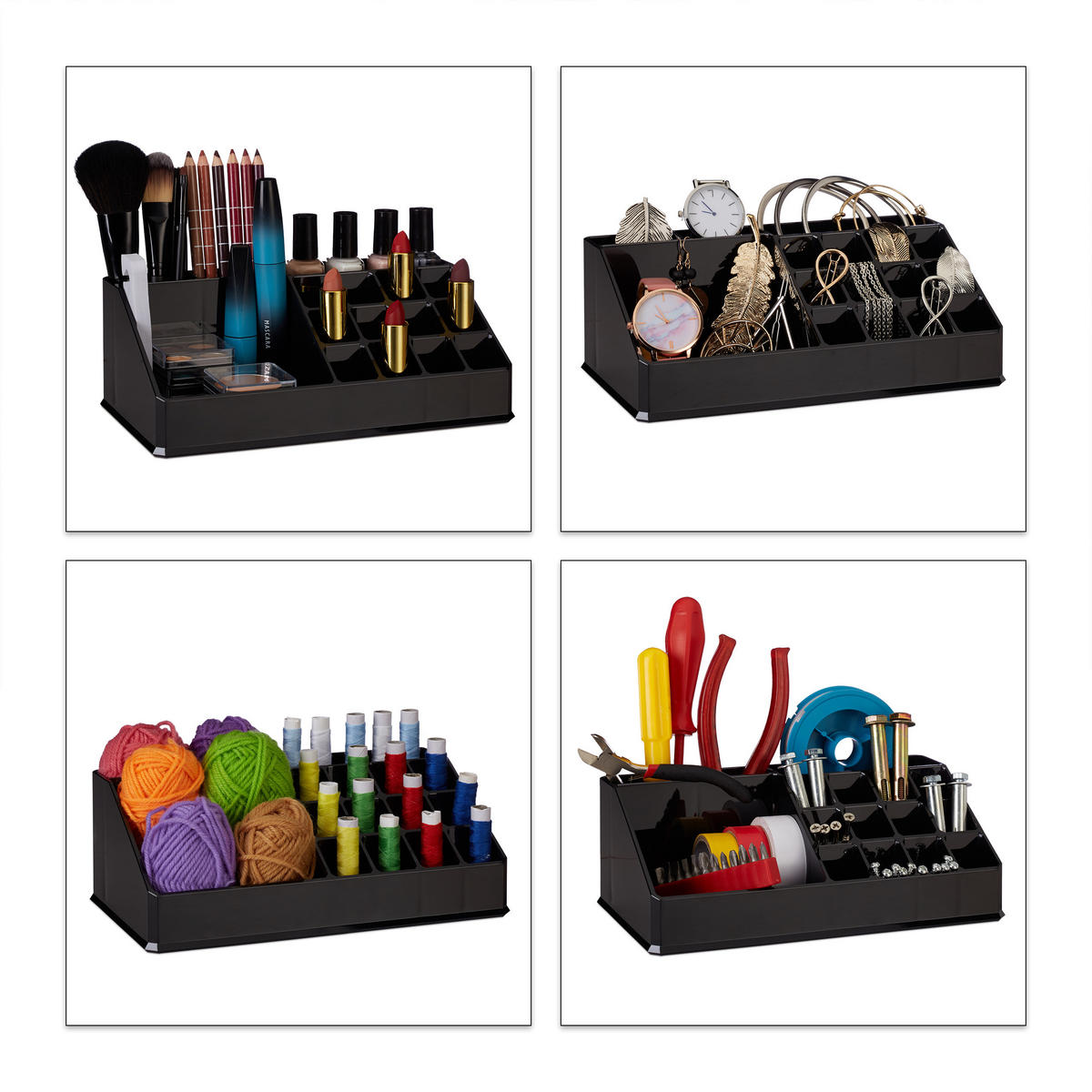 KOSMETIKORGANIZER - Schwarz, Kunststoff (22/8/12.5cm) - Relaxdays