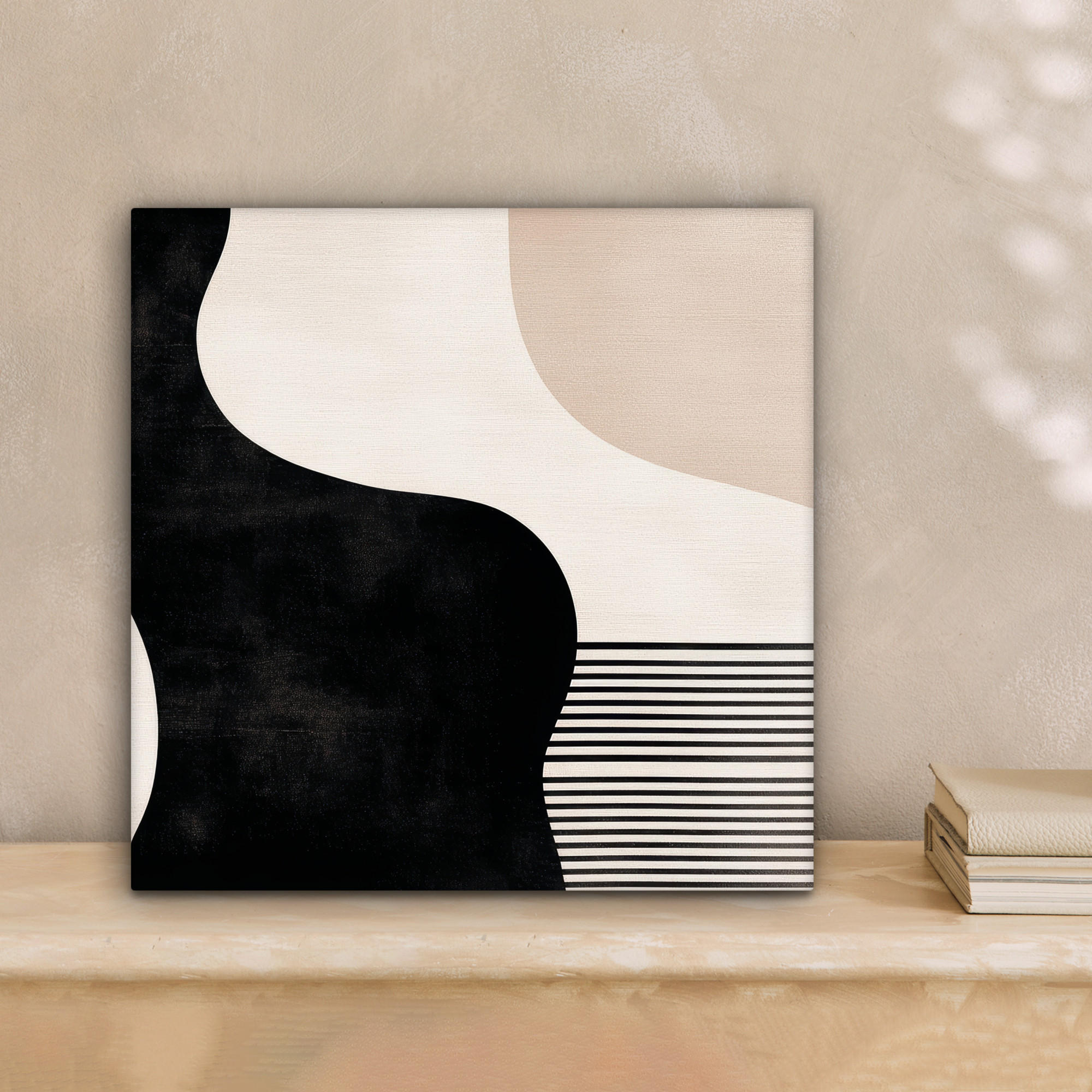 LEINWANDBILD Abstrakt - Japandi - Beige - Modern 20x20 cm - Schwarz, Textil (20/20cm) - MuchoWow