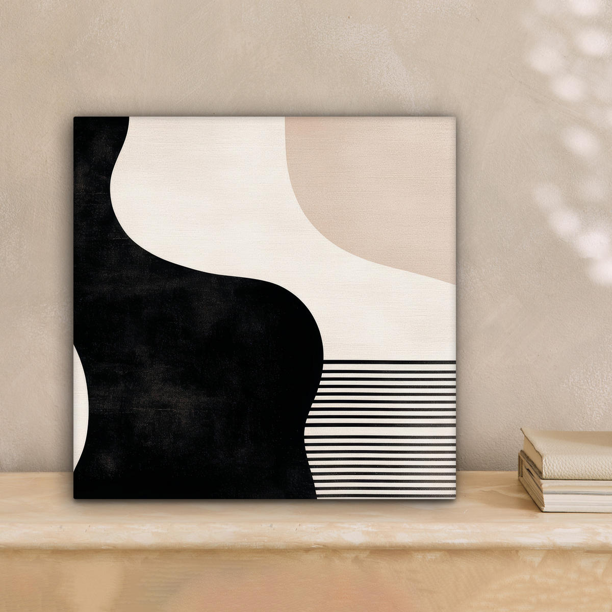 LEINWANDBILD Abstrakt - Japandi - Beige - Modern 20x20 cm - Schwarz, Textil (20/20cm) - MuchoWow