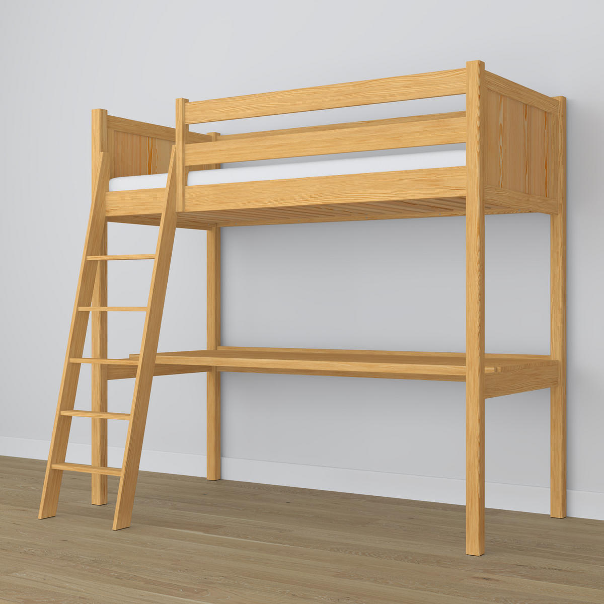 HOCHBETT N04 mit Schreibtisch Naturkiefer 90/180 - Hellbraun, Naturmaterialien/Holz (90/180cm) - N-Wood